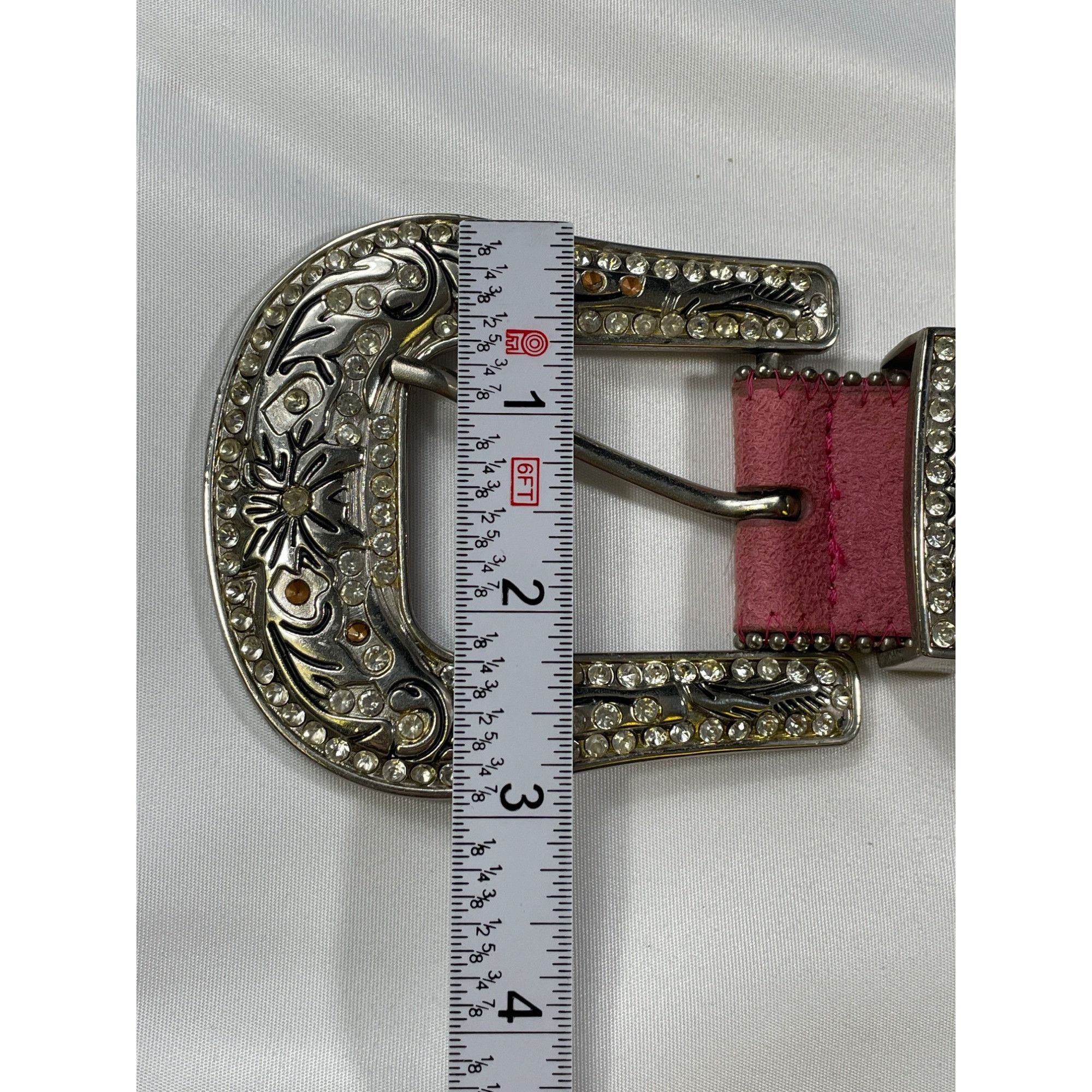 Designer Pink Studded Leather Belt With Rhinestone Buckle SKIU 7590 Size ONE SIZE - 9 Thumbnail