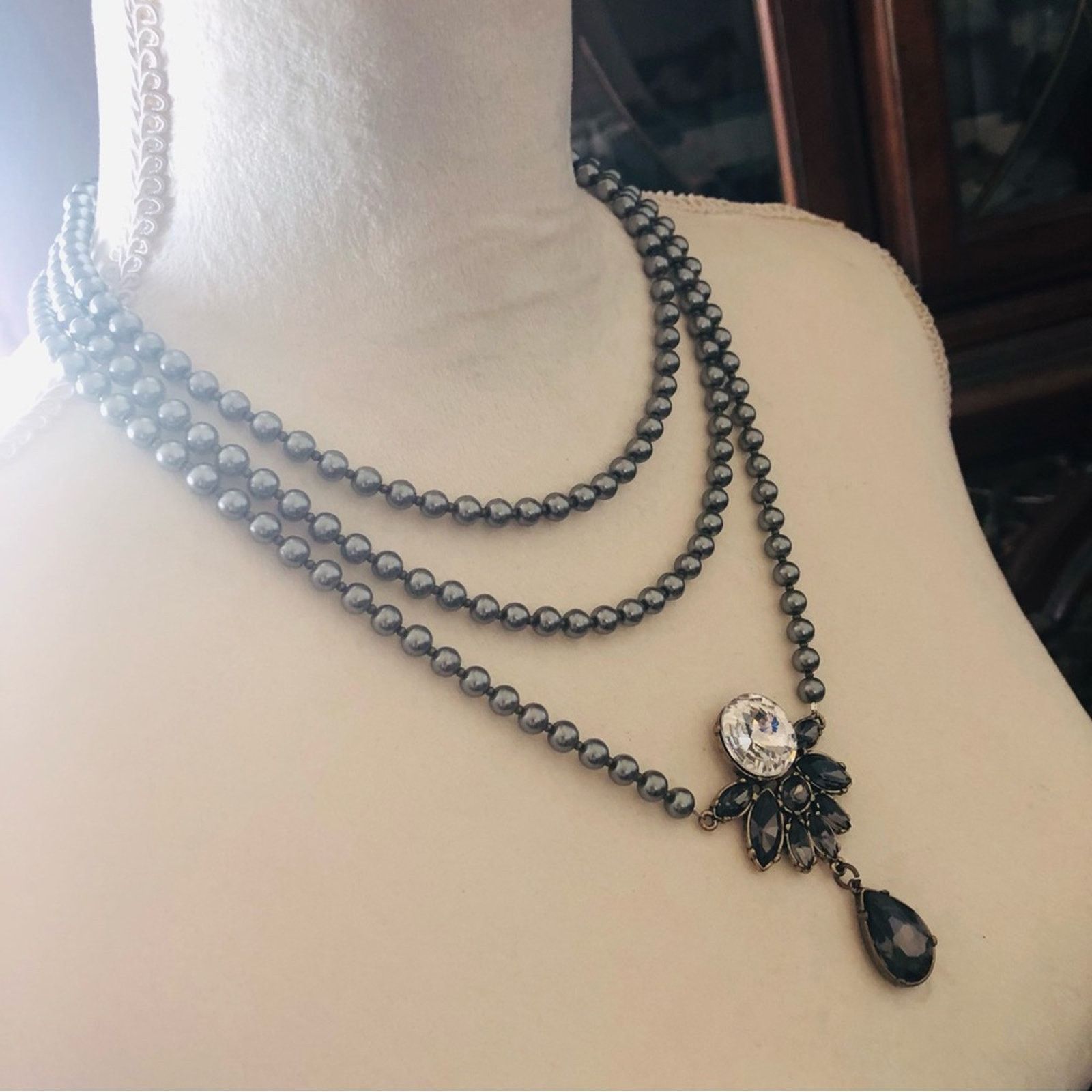 Handmade Handcrafted repurpose charcoal cluster Pearl necklace Size ONE SIZE - 3 Thumbnail