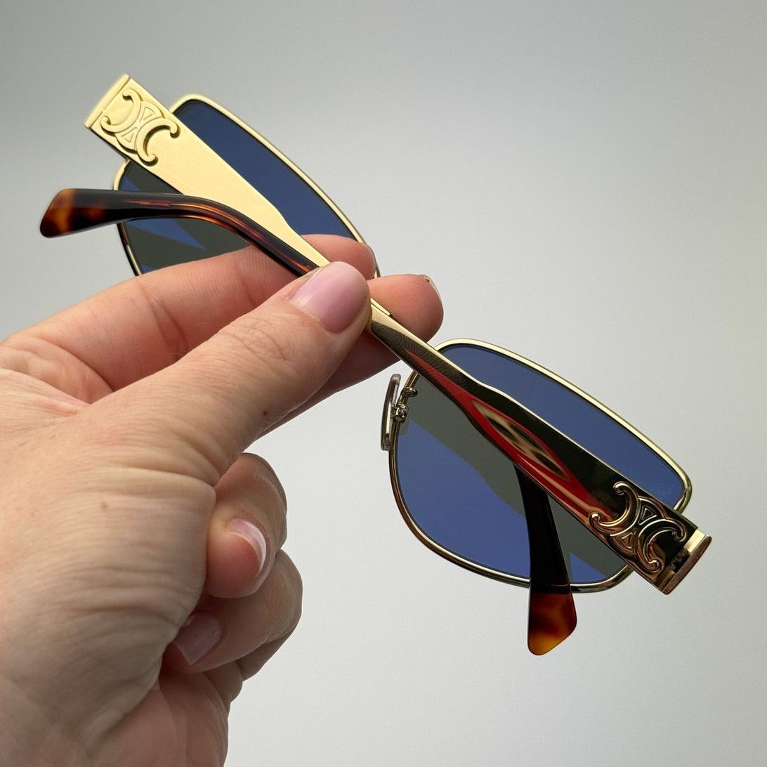 Celine NEW Celine Sunglasses Metal Triomphe CL40293U 30N Gold Green Size ONE SIZE - 9 Thumbnail