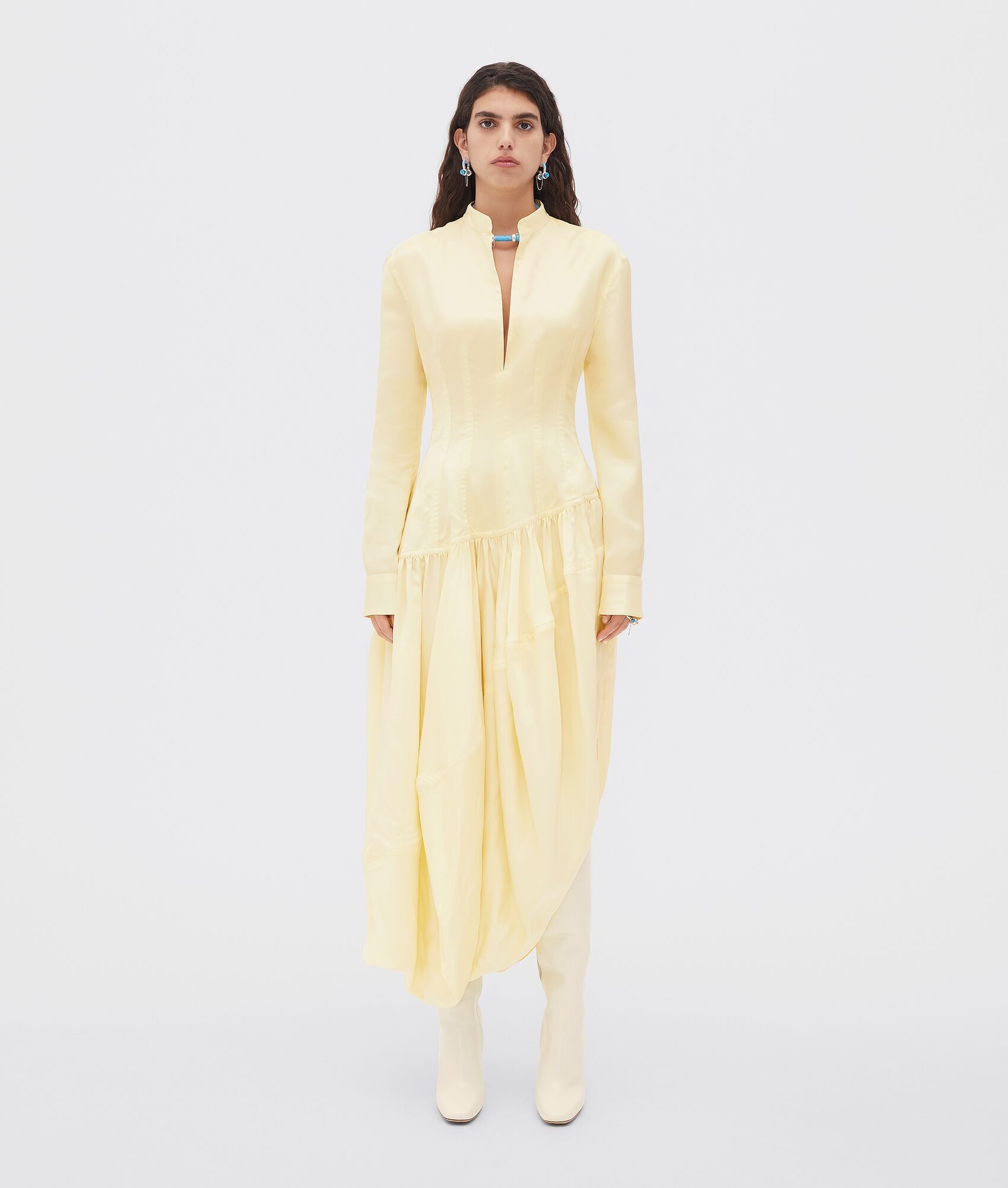 Bottega Veneta o1n1vont0325 Fluid Washed Viscose Dress in Camomile Size S / US 4 / IT 40 - 1 Thumbnail