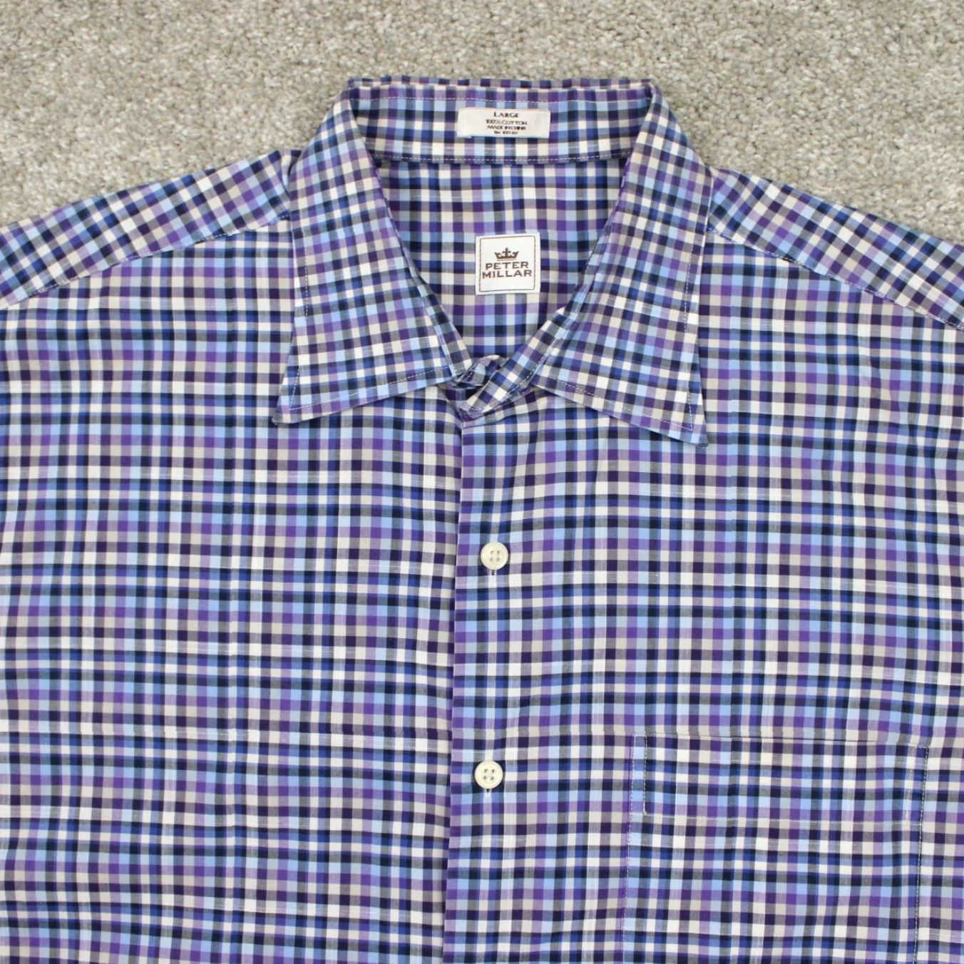 Peter Millar Peter Millar Shirt Mens Large Blue/Purple/Black/White 100% Cotton L/S Button Up Size US L / EU 52-54 / 3 - 6 Thumbnail