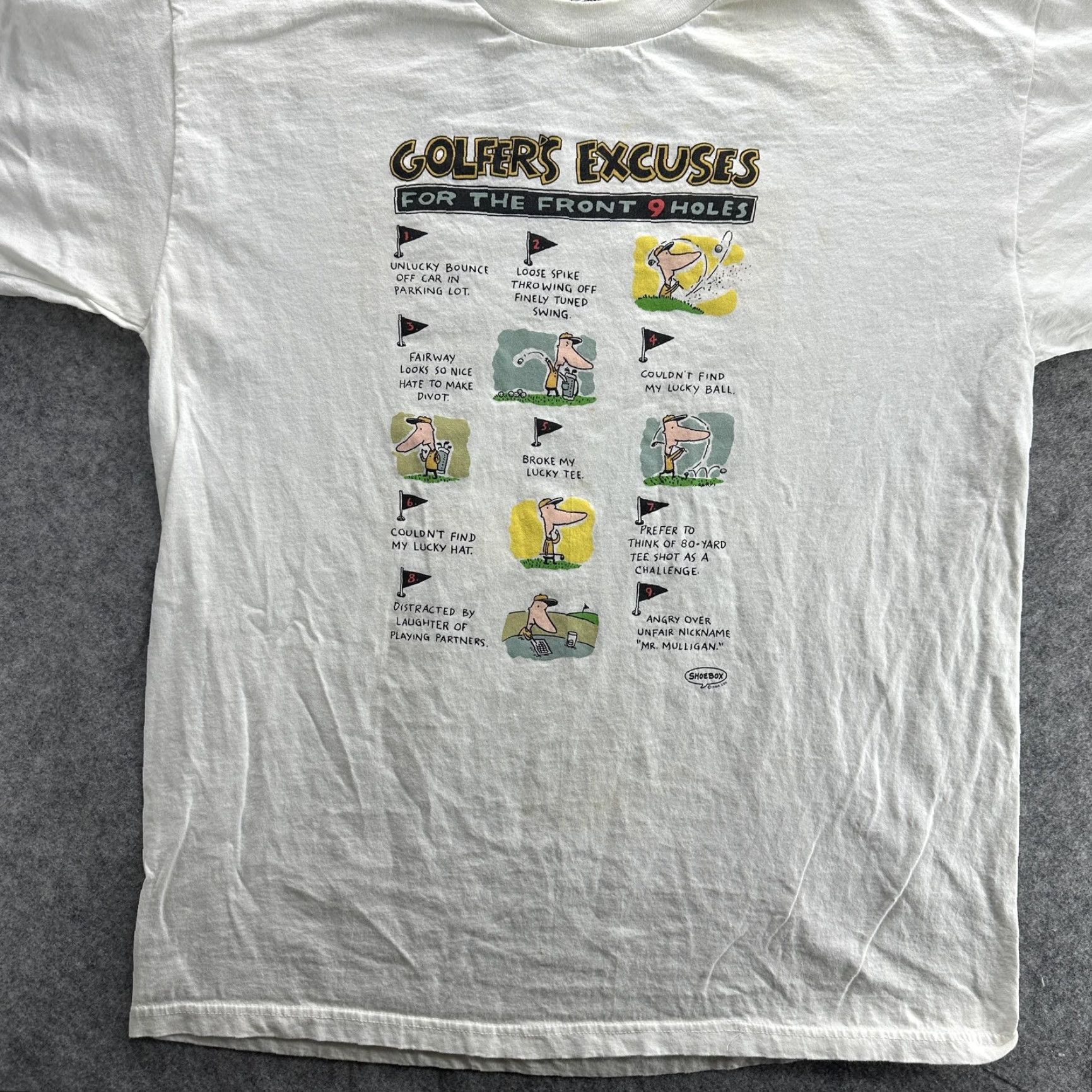 Vintage VINTAGE Silver Mountain Shoebox Golfers Excuses T-Shirt Mens XL White Funny Cartoon Graphic 90s Tee Size US XL / EU 56 / 4 - 3 Thumbnail