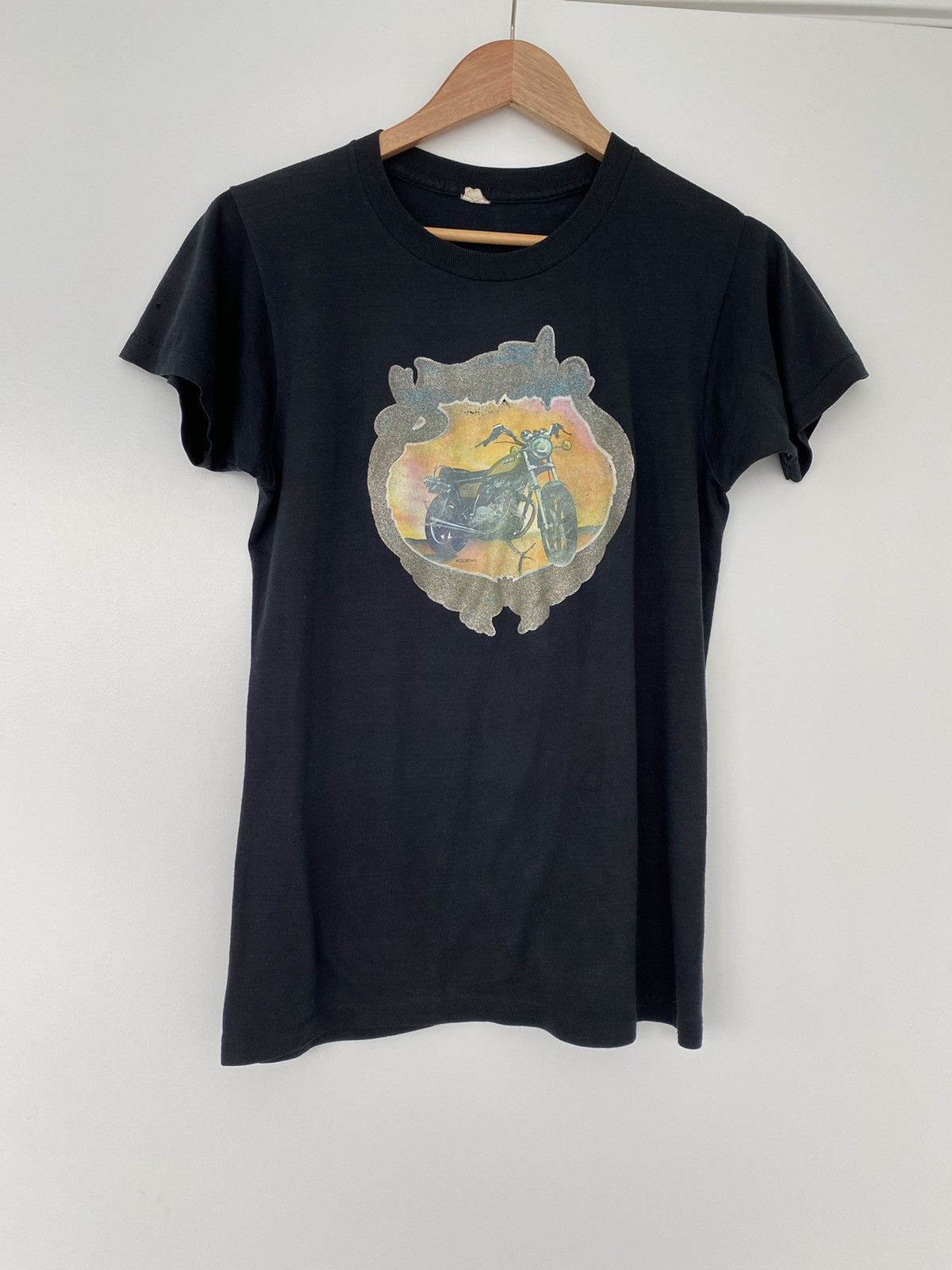 image of 1970S Vintage Yamaha Motorcycle T Shirt in Black, Men's (Size Small)