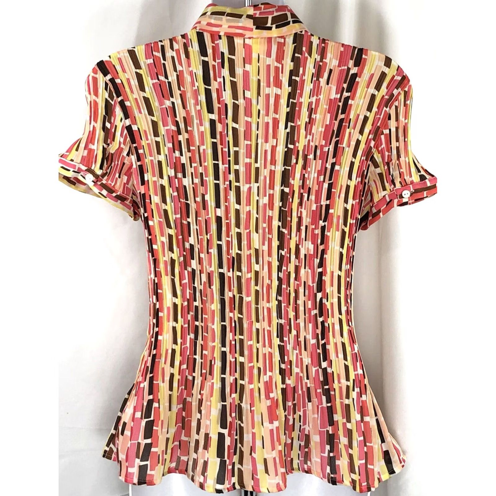Worthington Worthington Top L Multi Colorful Geo scarf Tie pleats Fairy Coquette Y2K 90s Size L / US 10 / IT 46 - 3 Thumbnail