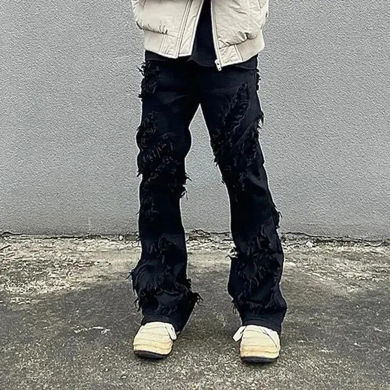Japanese Brand Opium Distressed Black Stack Denim Jeans y2k retro style Size US 32 / EU 48 - 5 Thumbnail