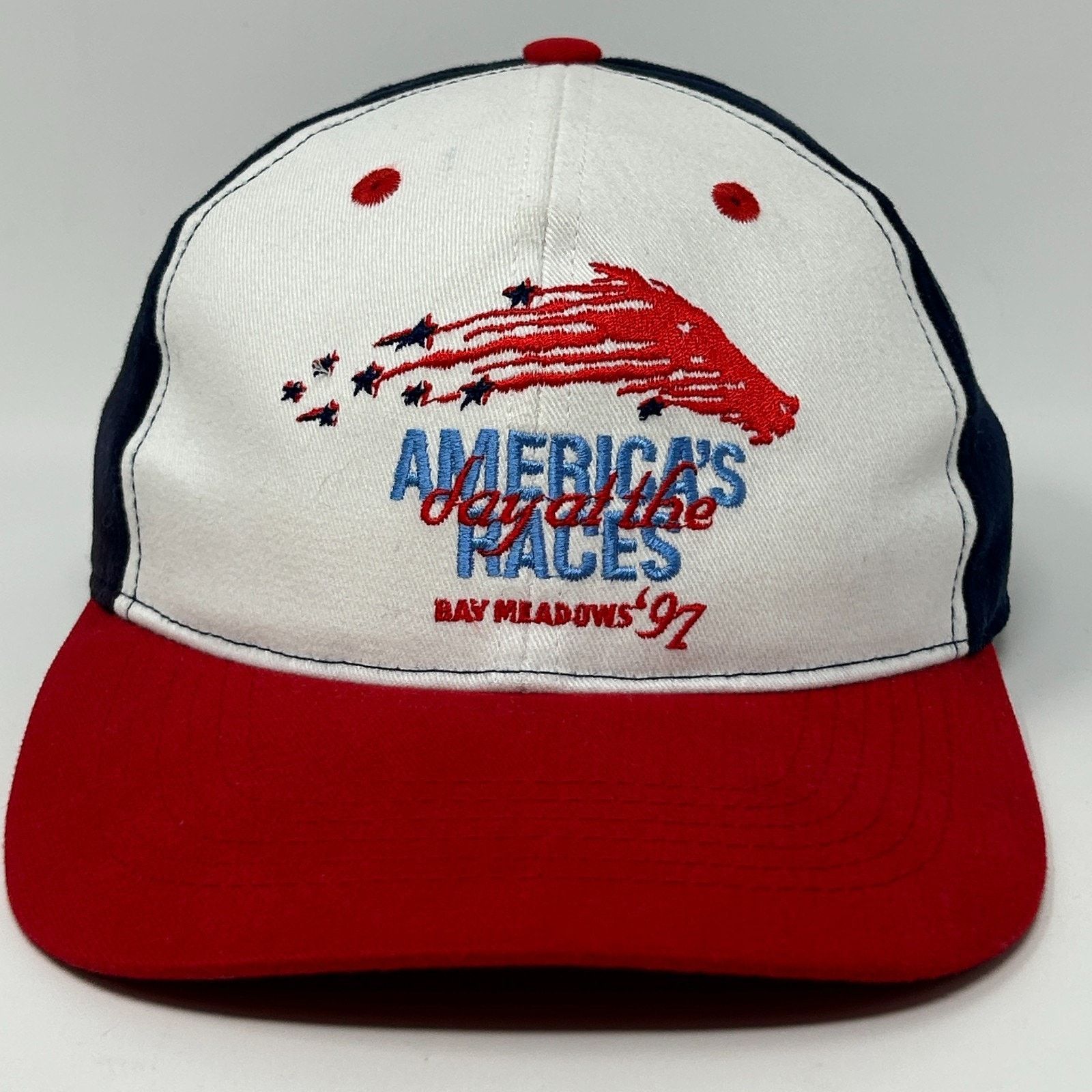 Vintage Vintage 90s Bay Meadows Racetrack Hat Baseball Cap Horse Size ONE SIZE - 1 Thumbnail