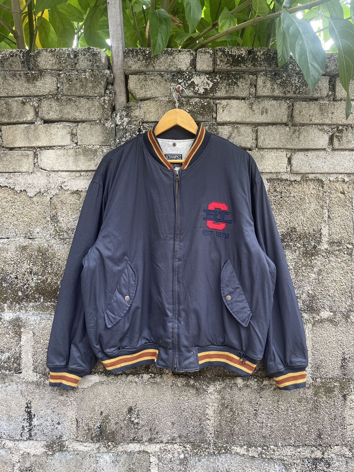 image of Vintage 90's Chaps Ralph Laurent Bomber Jacket in Navy, Men's (Size Large)
