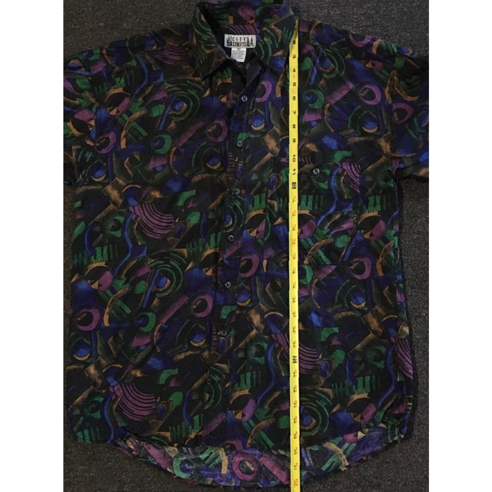 VINTAGE 90s Abstract Art All Over Print Button Up Shirt L Black Men Short Sleeve Silk Ocean Pacific Surf Skate Grunge Vaporwave California 80s 90s