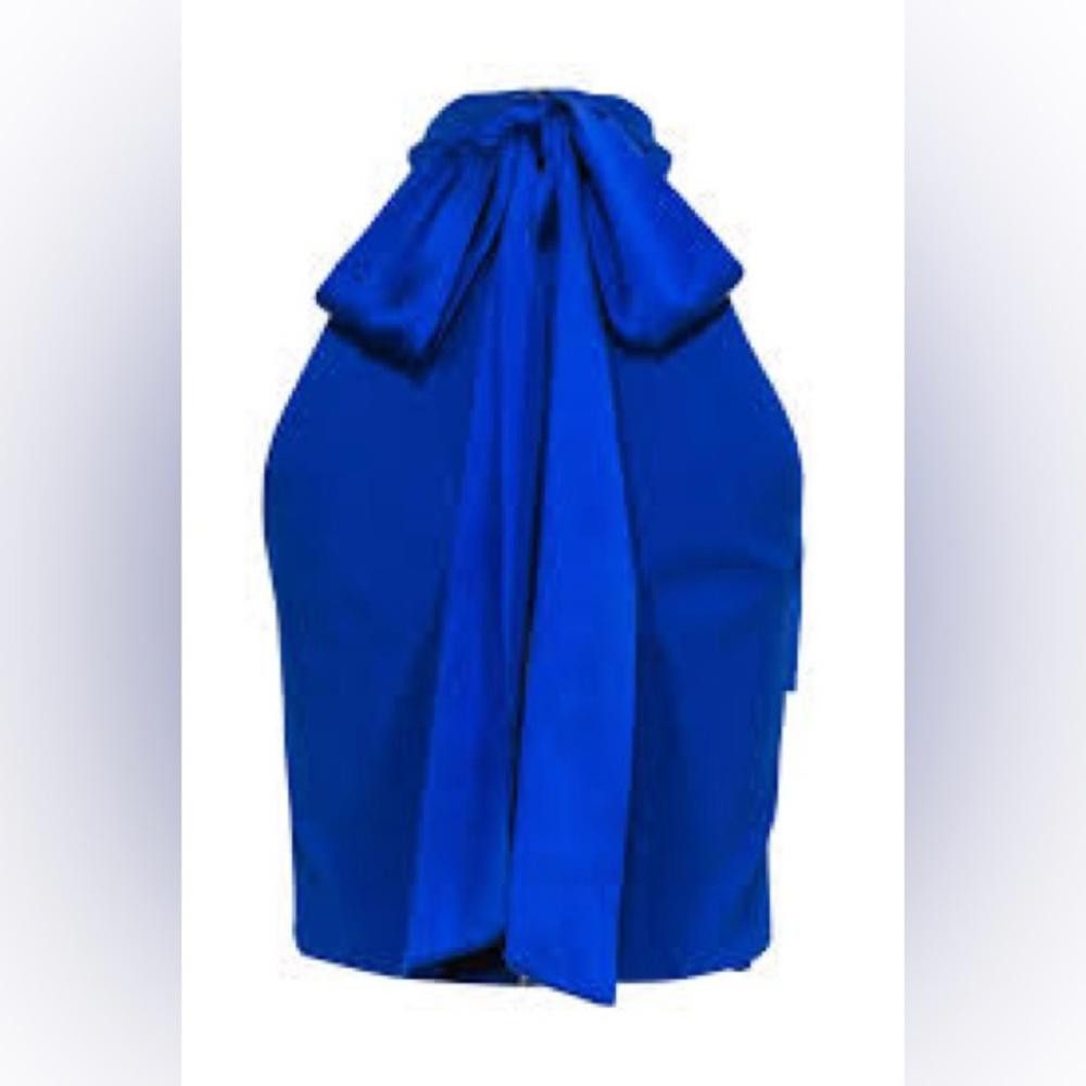 Designer Alice + Olivia l Silk Cobalt Blue High Neck Blouse Medium Size M / US 6-8 / IT 42-44 - 2 Thumbnail