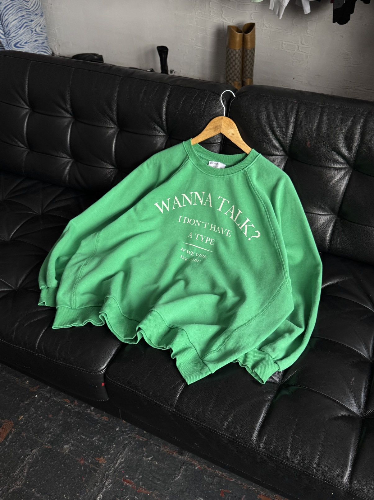 Bershka Vintage Bershka Wanna Talk Baggy Oversized Green Sweatshirt Size US XL / EU 56 / 4 - 11 Thumbnail