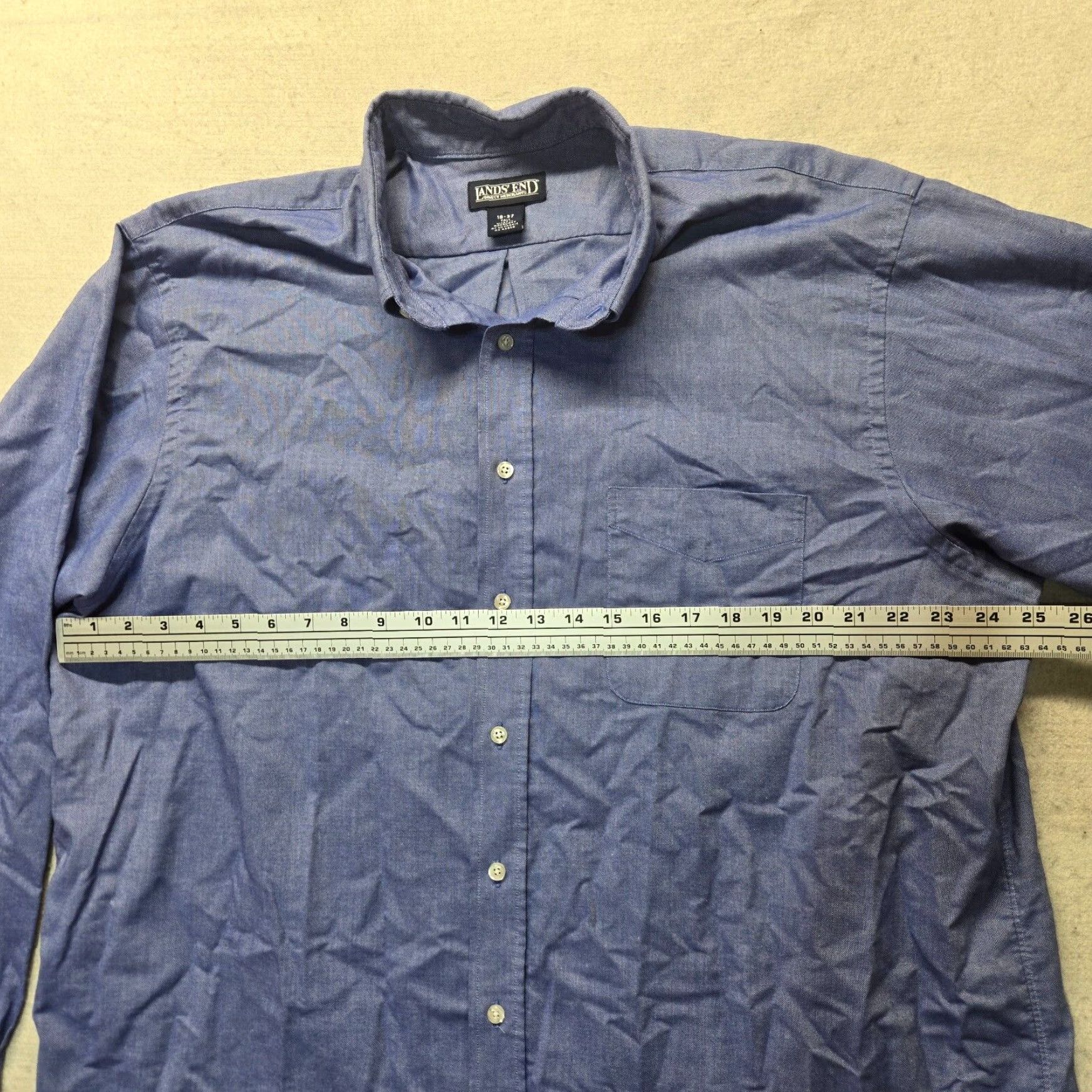 Lands' End Lands End Solid Blue Long Sleeve Button Up Mens Big Tall Shirt Adult Size 18 36 Size US XXL / EU 58 / 5 - 4 Thumbnail