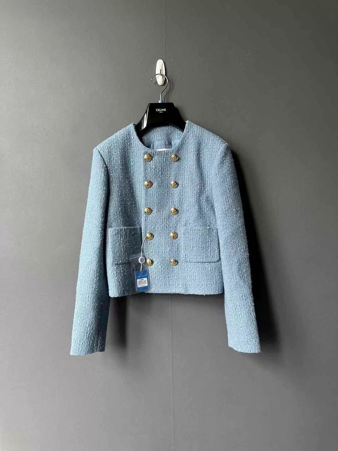 Celine celine blue double-breasted wool coat Size S / US 4 / IT 40 - 1 Thumbnail