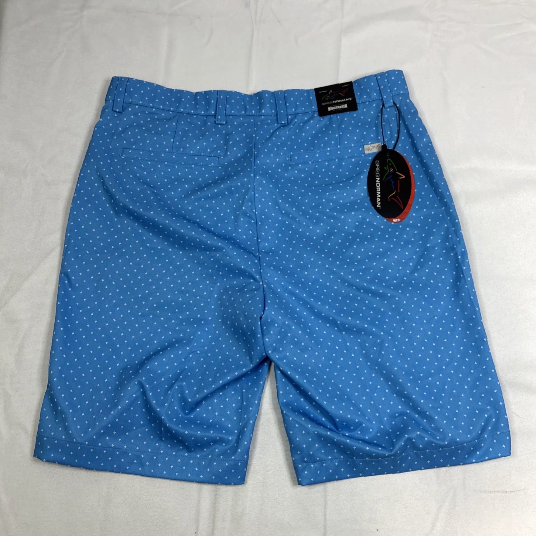 Gloverall Greg Norman ML75 Microlux Golf Shorts Mens 34 Blue All Over Print Performance Geometric Breathable Pockets UV Protection Modern Golf Size US 34 / EU 50 - 4 Thumbnail