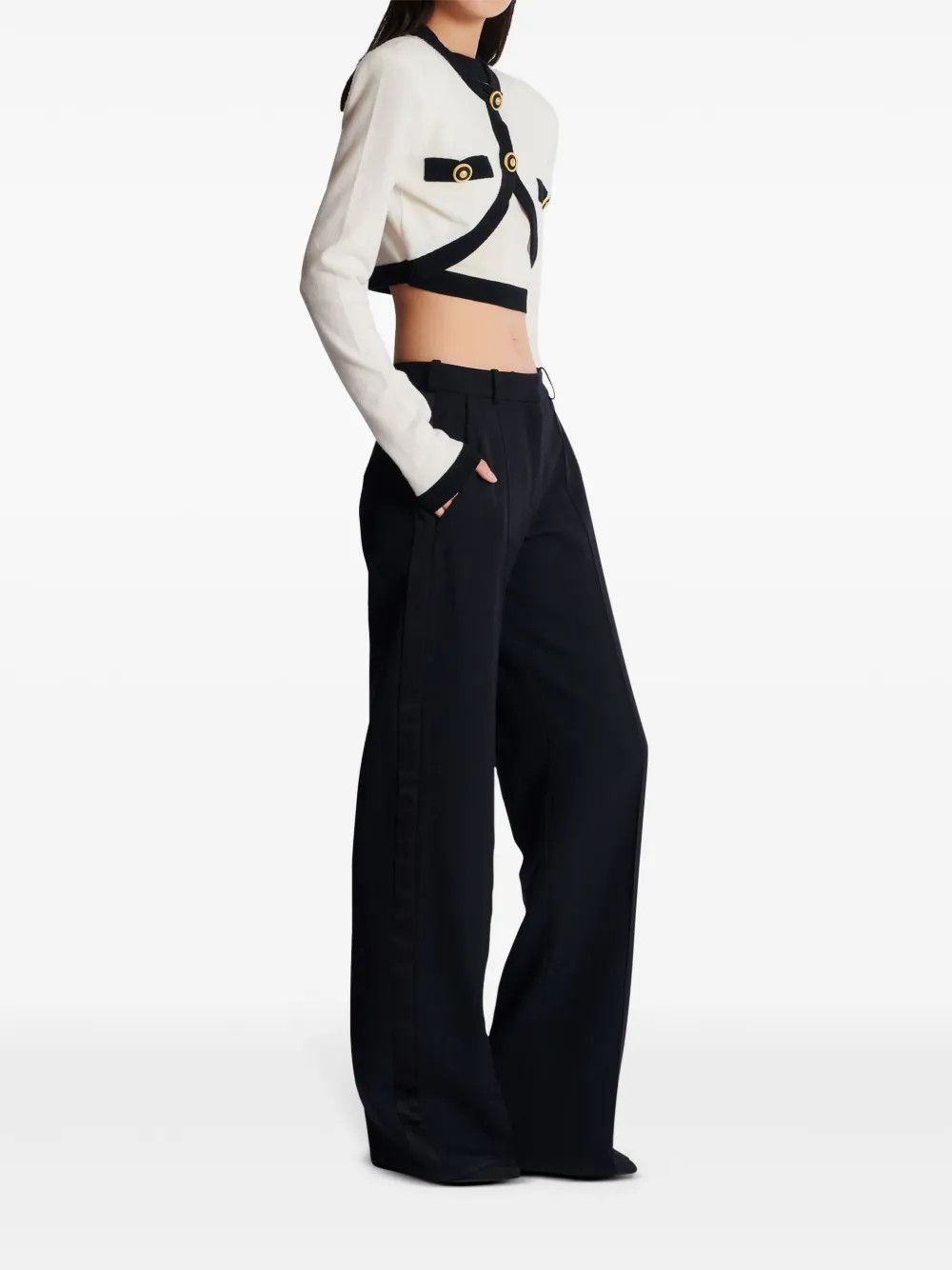 Balmain o1s1wg111225 Filo Leone Catena' Sweater in White/Black Size XL / US 12-14 / IT 48-50 - 4 Thumbnail