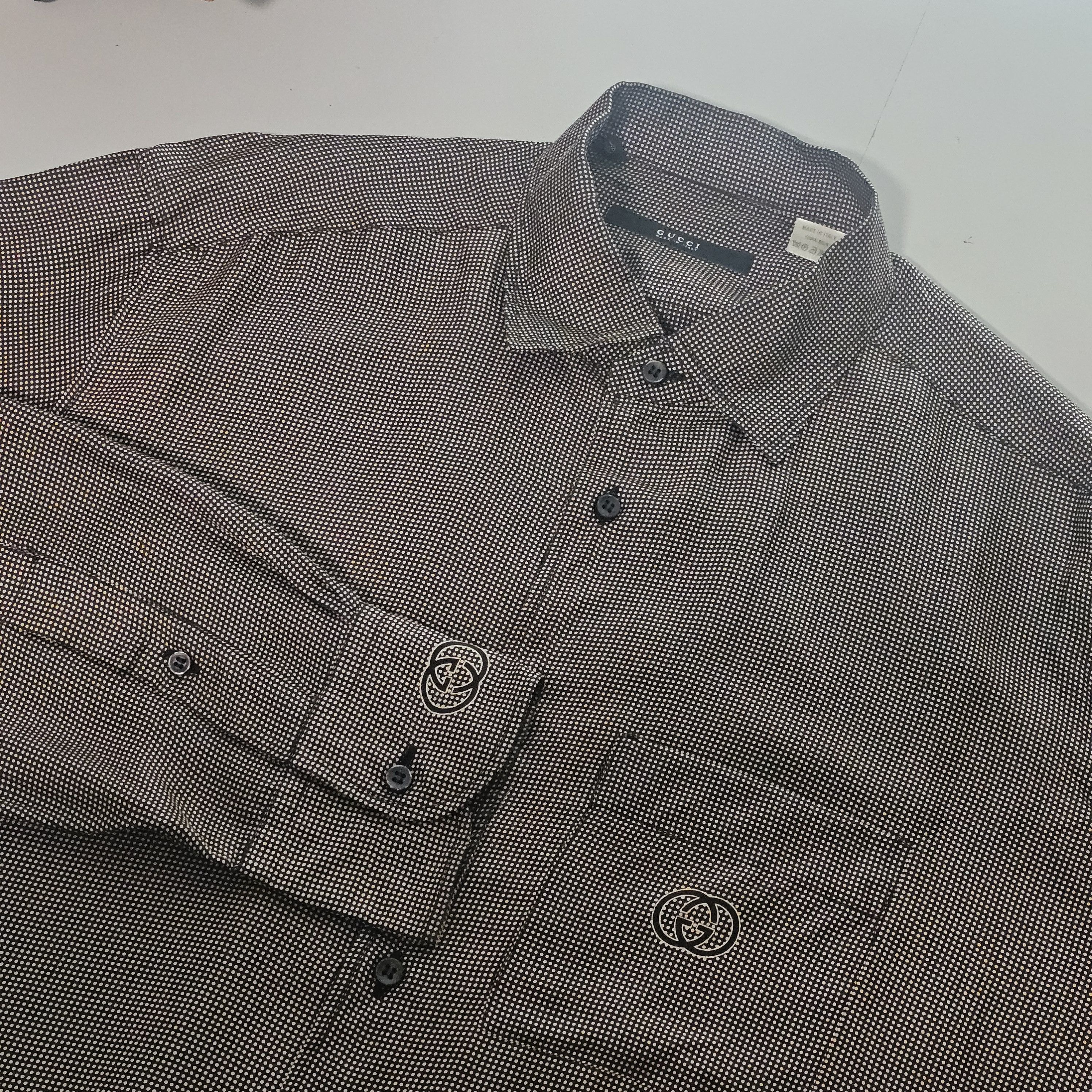 Gucci Gucci Mens Silk Button Down Shirt 43 Brown Micro Dot Logo Size US S / EU 44-46 / 1 - 8 Thumbnail