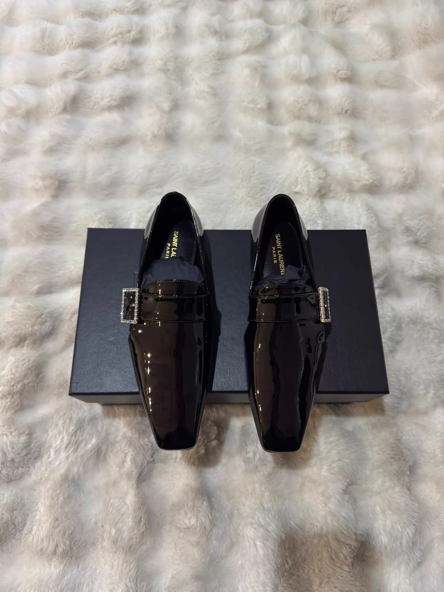 Saint Laurent Paris Black Patent Leather Buckle Slip-On Shoes Size US 7 / EU 40 - 1 Thumbnail