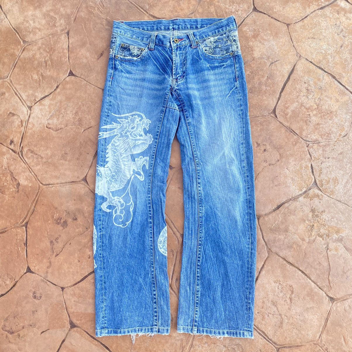 Japanese Brand Thrashed Vintage Dragon Boro Indigo ERD GRUNGE YOHJI JEANS Size US 33 - 1 Thumbnail