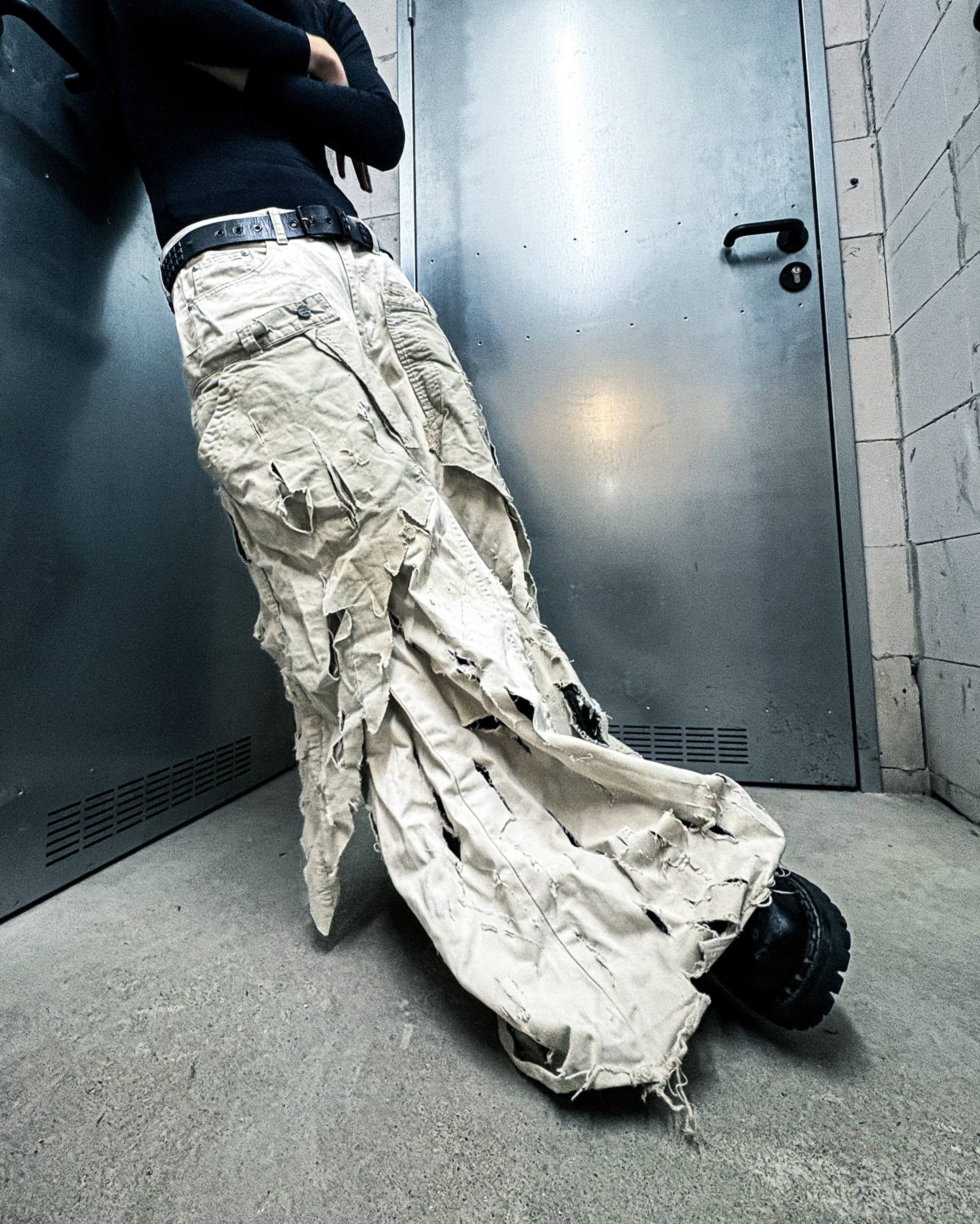 Japanese Brand Custom white Baggy Distressed Jeans Painted Wide Leg Size US 31 - 3 Thumbnail