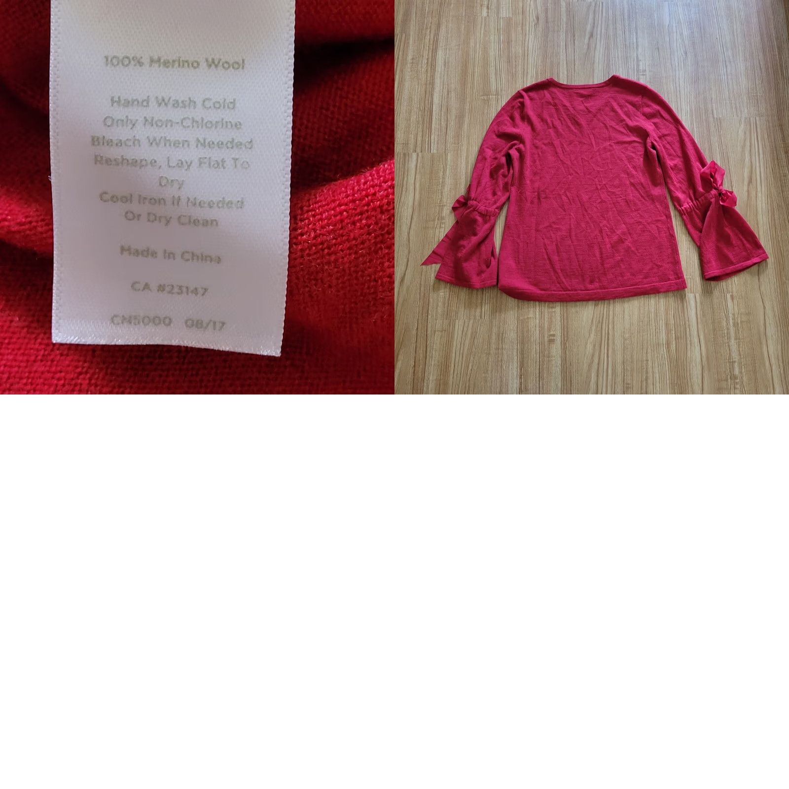 Talbots RSVP By Talbots Sweater Womens Medium Red Merino Wool Bell Sleeve With Tie Top Size M / US 6-8 / IT 42-44 - 8 Thumbnail