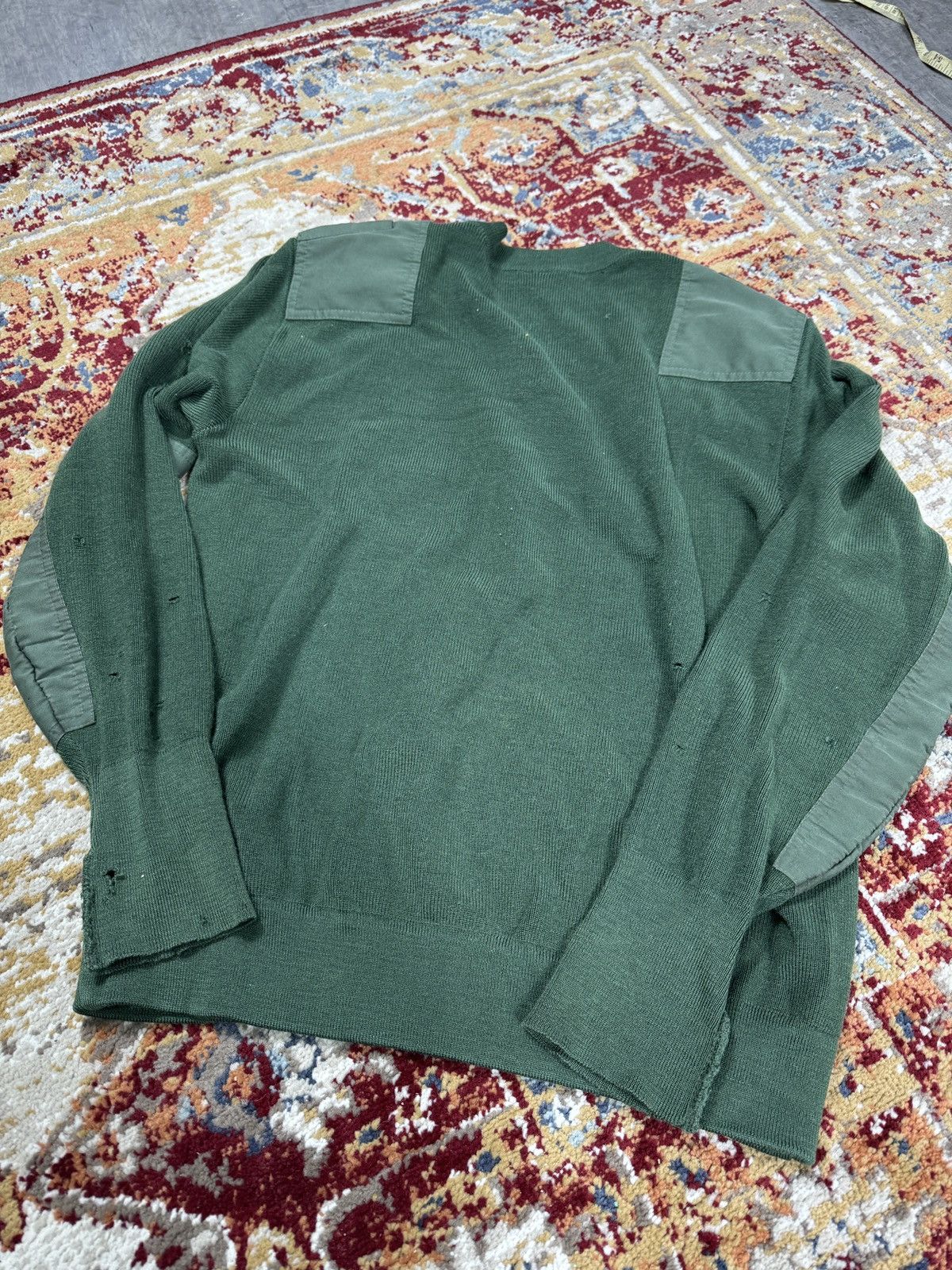 Japanese Brand 80s Polizei Trashed Vintage Wool Knit Sweater Boxy Army Size US L / EU 52-54 / 3 - 10 Thumbnail