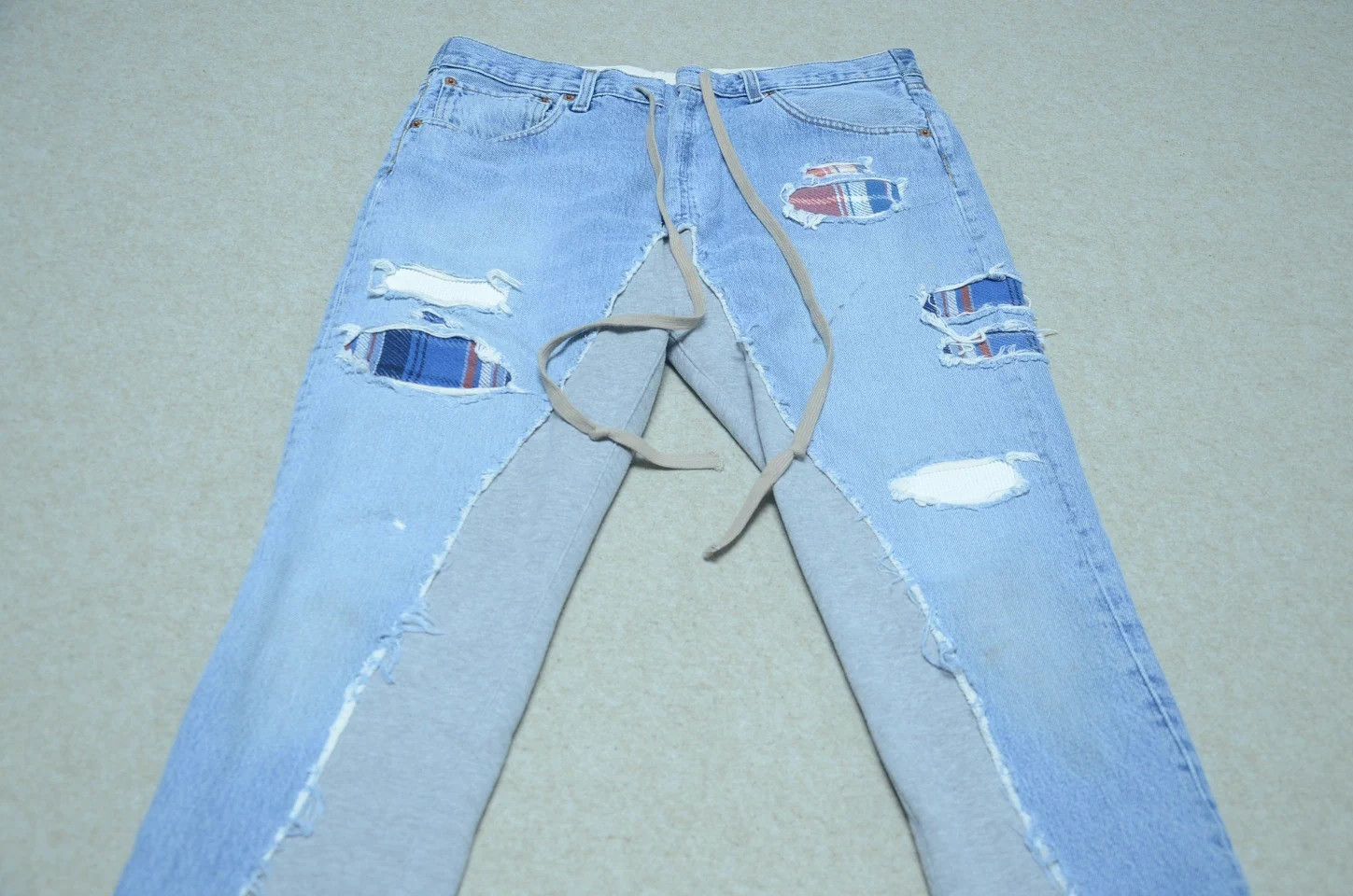 Greg Lauren Greg Lauren Classic Deconstructed Jeans-Sweatpants Paneled Size US 31 - 2 Thumbnail