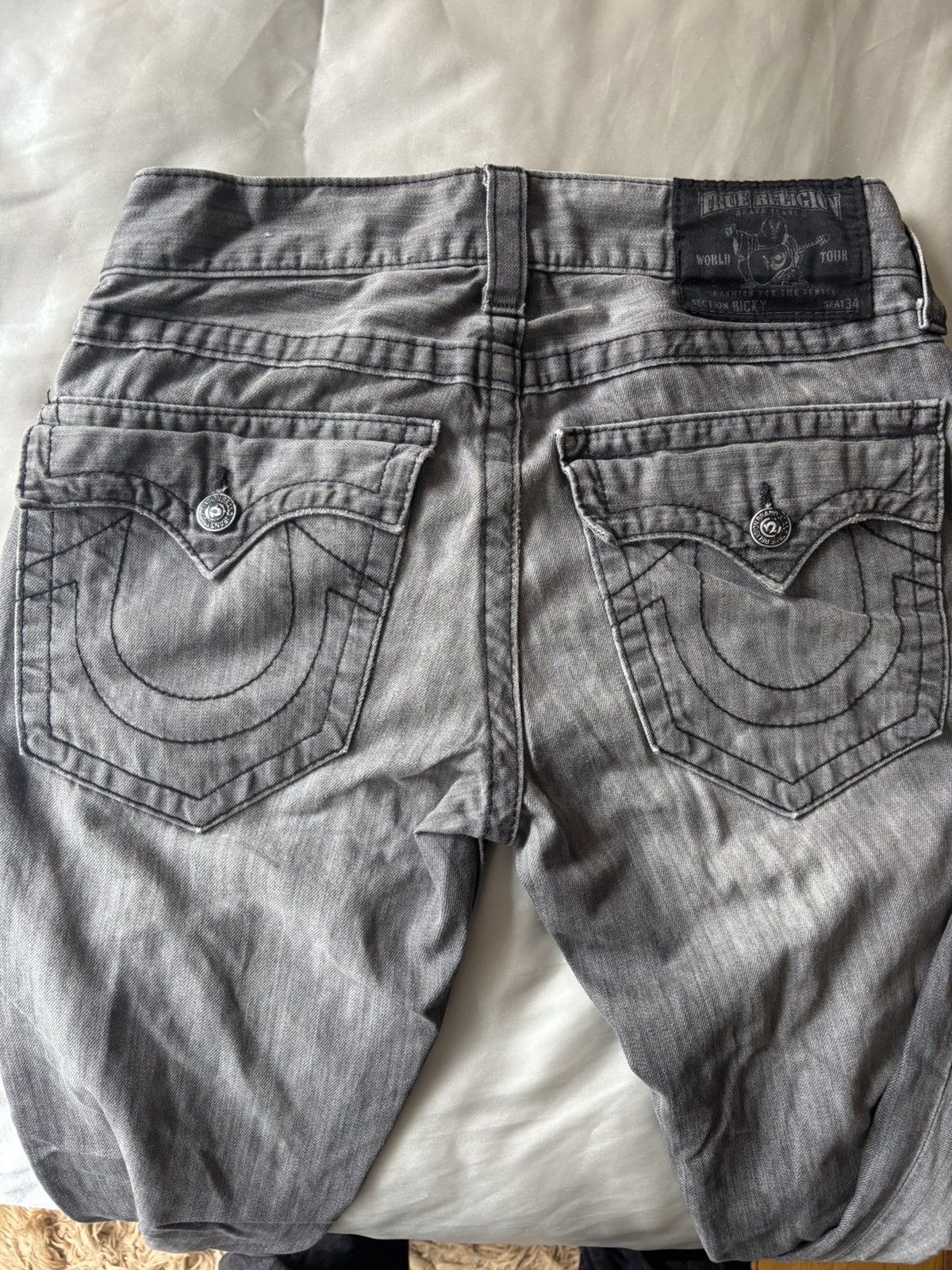 True Religion TRUE RELIGION JEANS - GREY, BLACK STITCHING - POCKET FLAPS Size US 30 / EU 46 - 3 Thumbnail