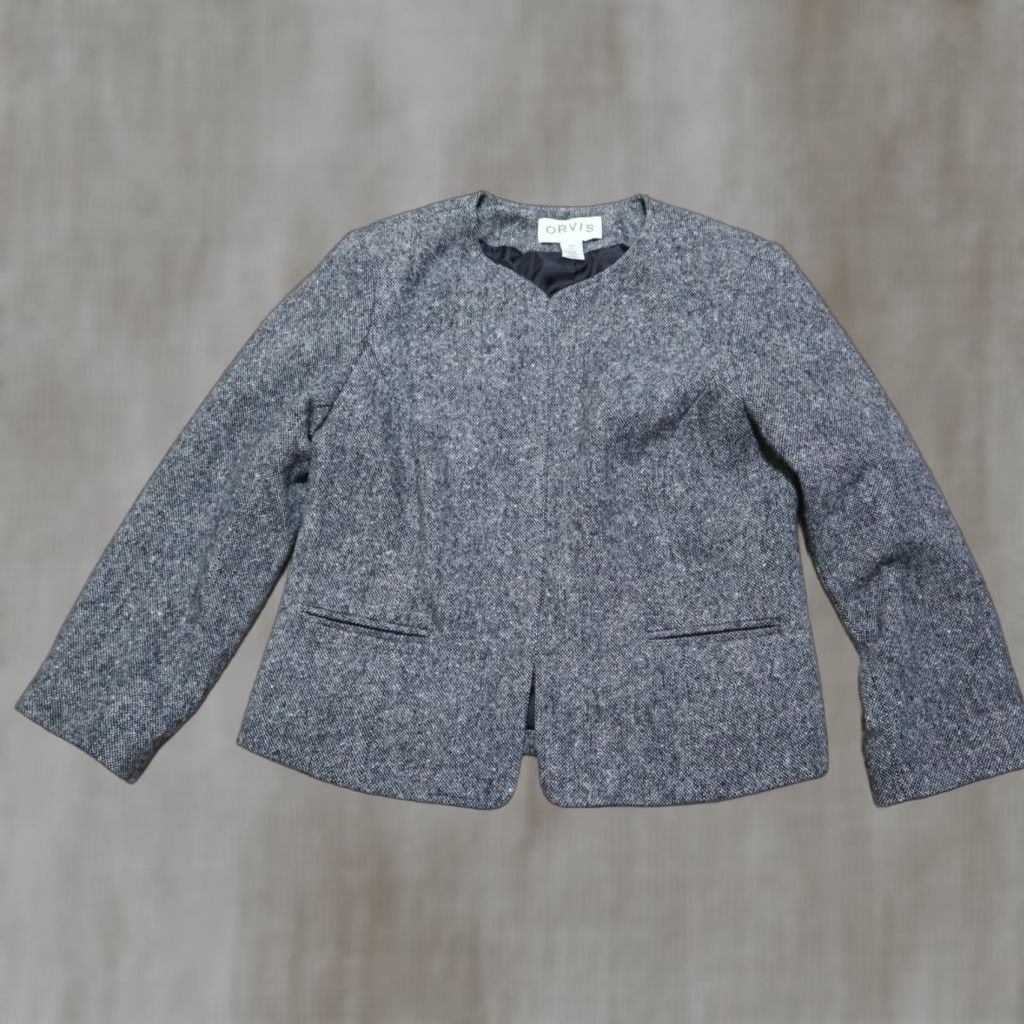Orvis VINTAGE ORVIS 100% Wool Open Front Blazer Black/White Tweed Women’s Sz 12p Shirt Size XL / US 12-14 / IT 48-50 - 1 Thumbnail