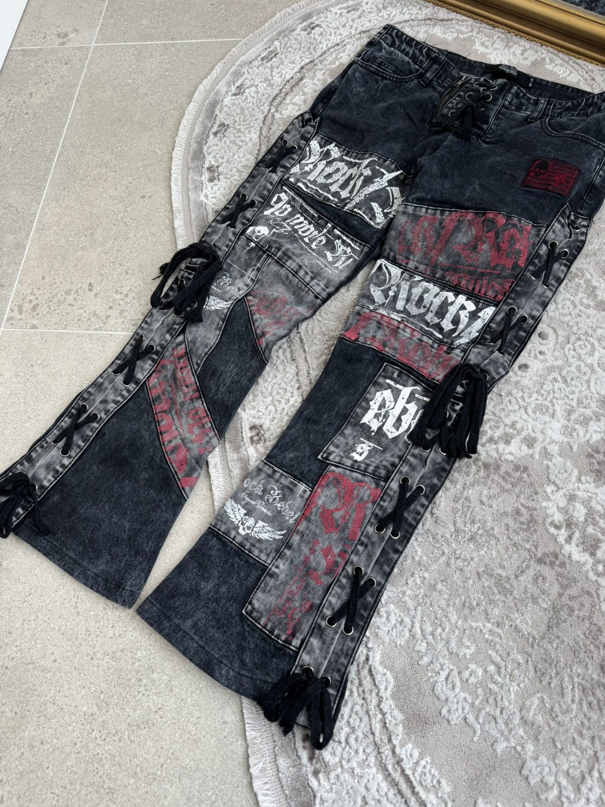 Le Grande Bleu (L.G.B.) Flared Bootcut Rock Rebel Jeans Skull Rock n Roll Gothic Size US 31 - 5 Thumbnail