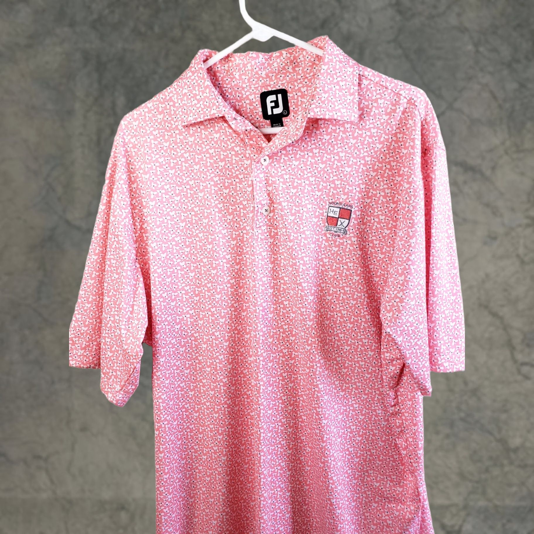Footjoy FootJoy Polo Shirt Pink Floral All Over Men L Short Sleeve Golf Casual Logo 88% Polyester 12% Spandex Size US L / EU 52-54 / 3 - 1 Thumbnail