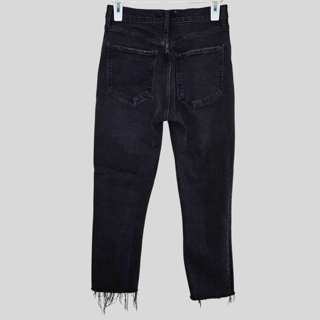 Agolde AGOLDE Riley Jeans Women’s 26 Black High Waist Straight Leg Cropped Raw Hem Size 26" / US 2 / IT 38 - 2 Thumbnail
