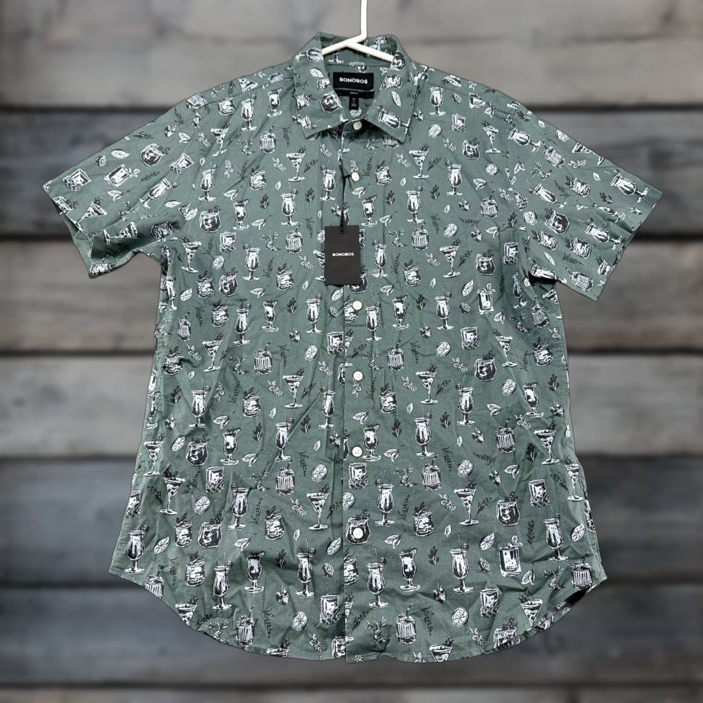 Bonobos Bonobos Shirt Mens L Green Button Up Short Sleeve Riviera Cocktail Tiki Bar Slim Size US L / EU 52-54 / 3 - 1 Thumbnail