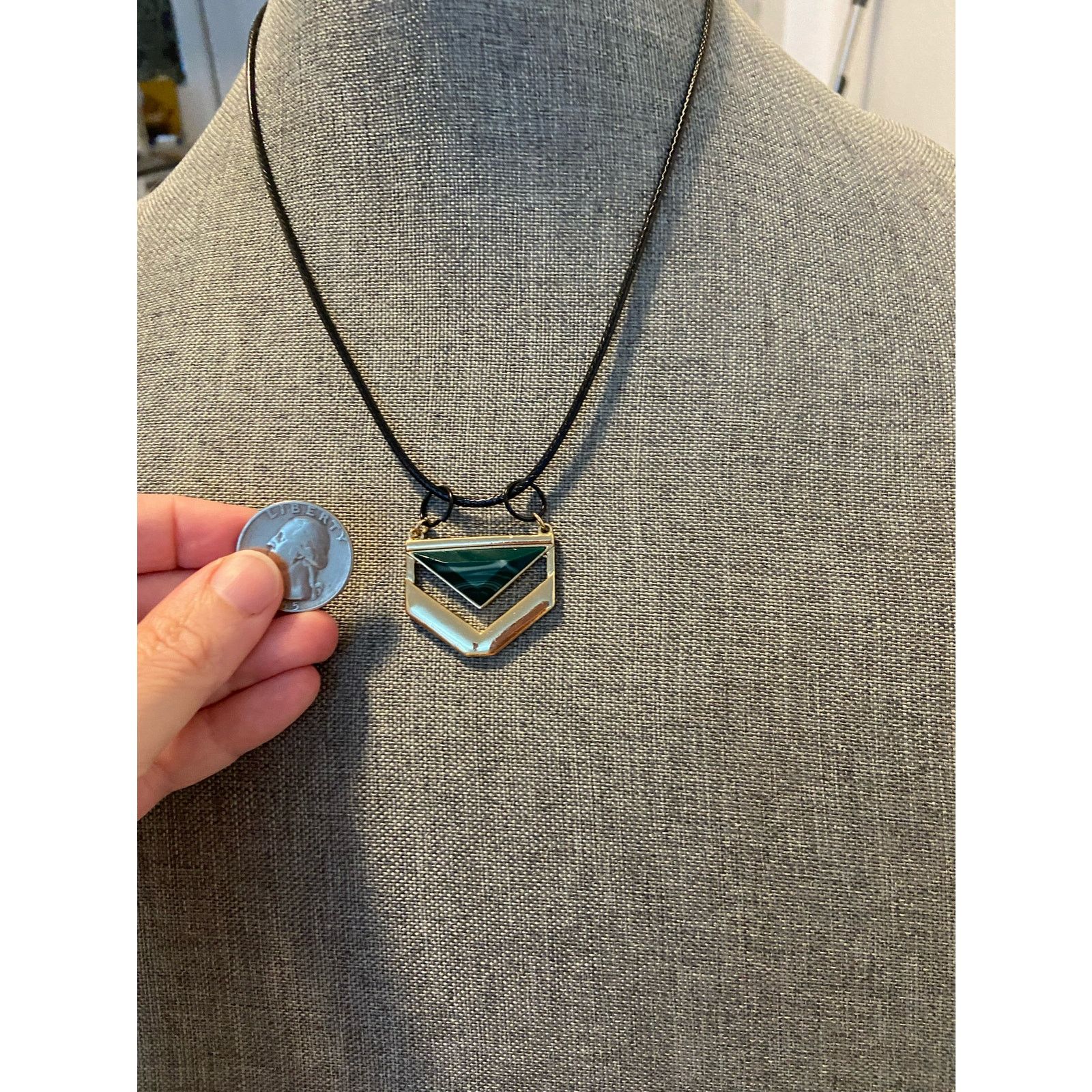 Handmade Upcycled faux malachite chevron necklace Size ONE SIZE - 2 Thumbnail
