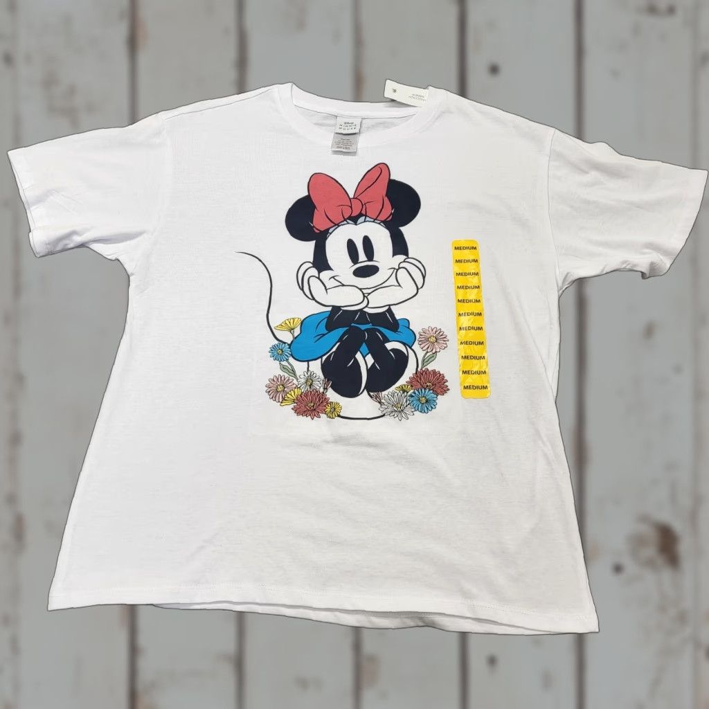 Disney NWT Disney Minnie Mouse T-Shirt Womens Size Medium White Embroidered Flowers 💐 Size M / US 6-8 / IT 42-44 - 1 Thumbnail