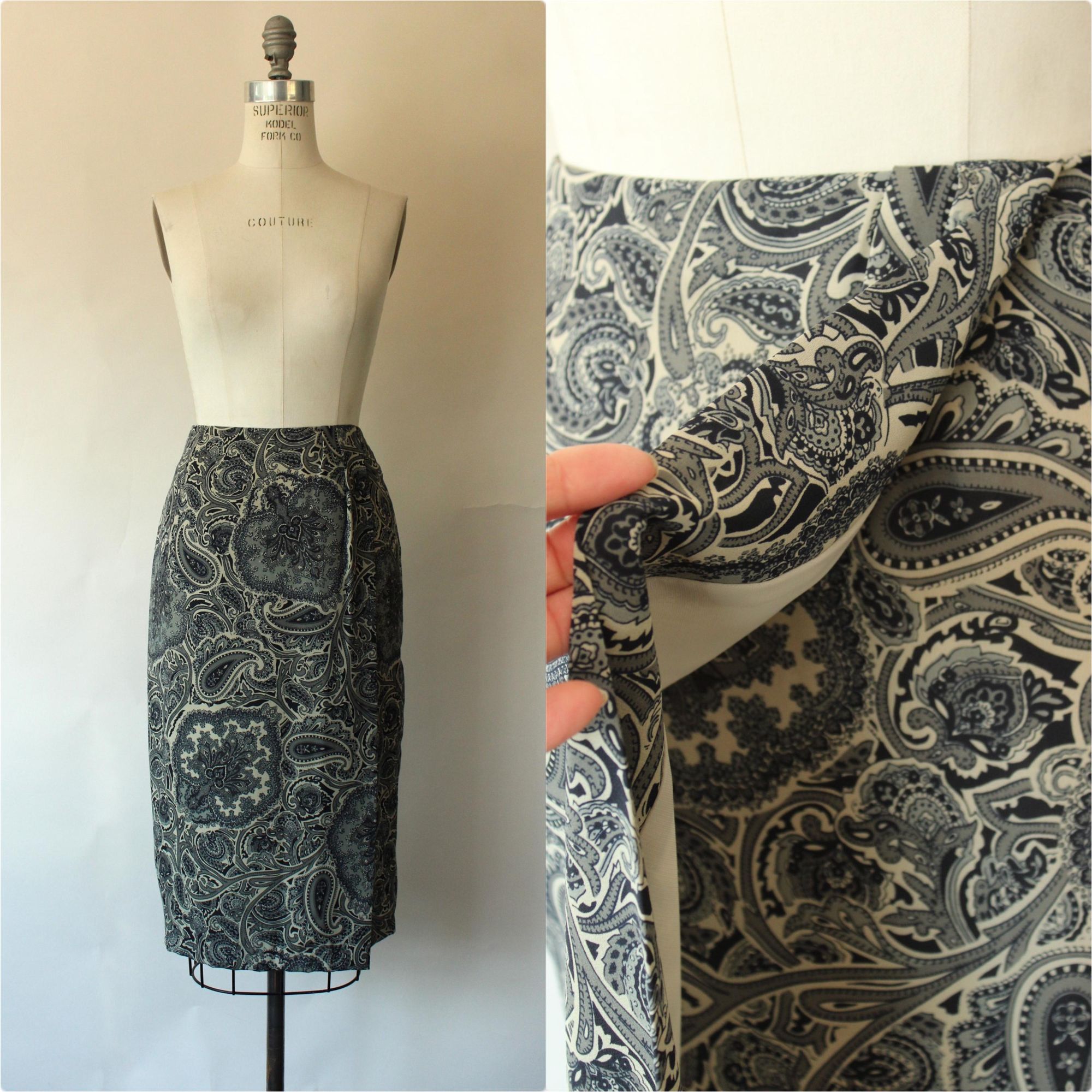 Vintage Vintage 1990s 2000s Skirt, Chaus Navy Blue Pencil Faux Wrap Size 27" / US 4 / IT 40 - 1 Thumbnail