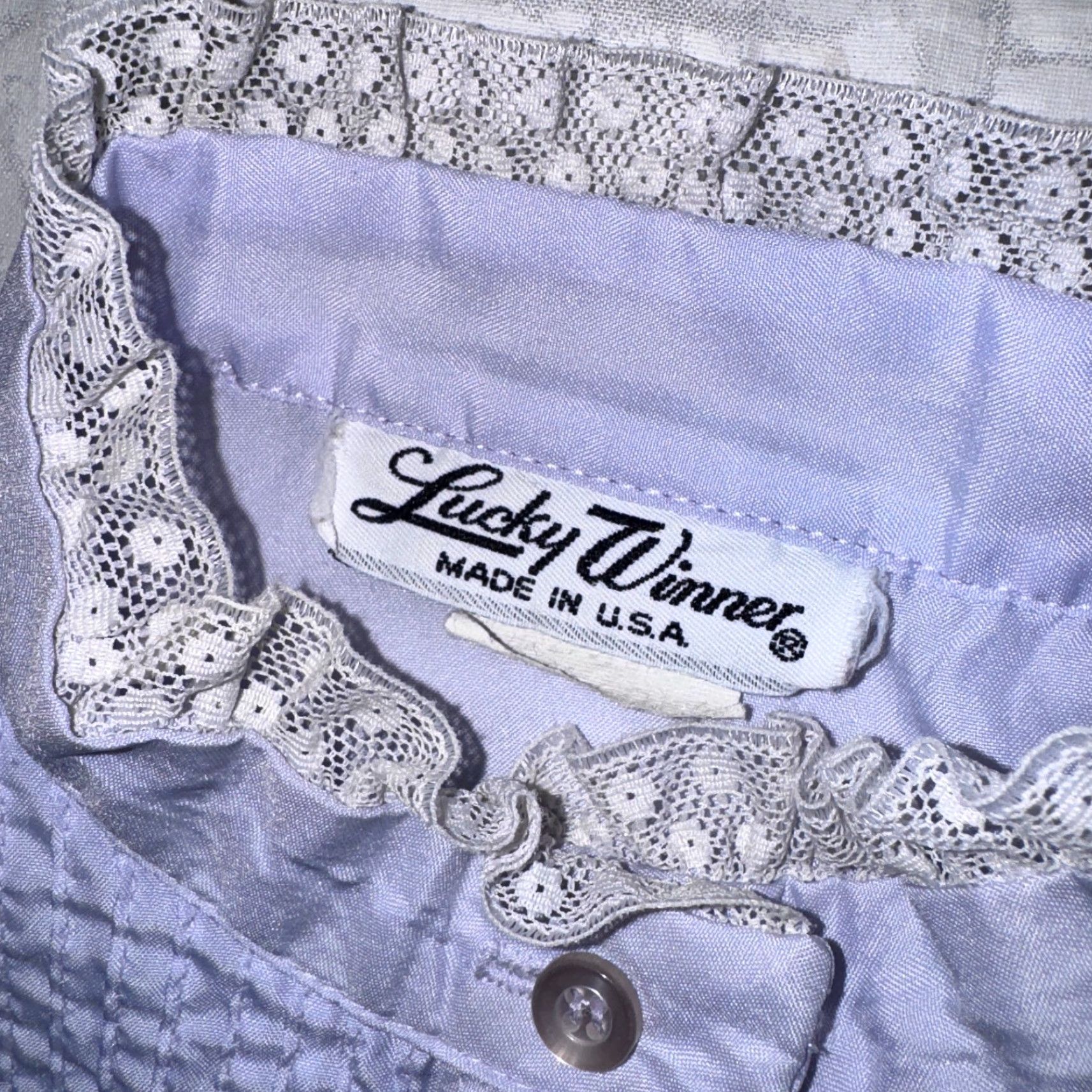 Vintage VINTAGE Lucky Winner Blouse Purple Lace 70s Ruffle Long Sleeve Button Collared Women S Regular Small Purple Size S / US 4 / IT 40 - 2 Thumbnail