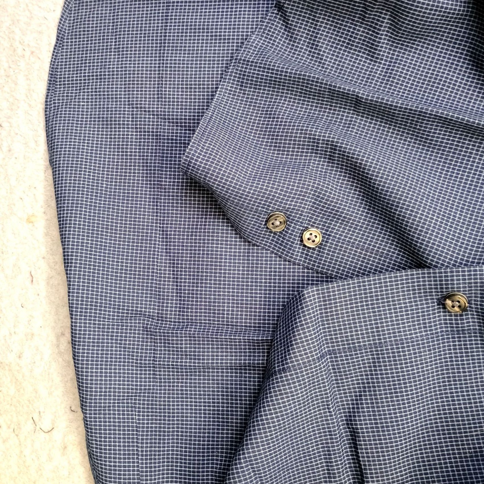 Van Heusen Van Heusen Dress Shirt Mens L Blue Gingham Wrinkle Free Button Up Size 42R - 7 Thumbnail
