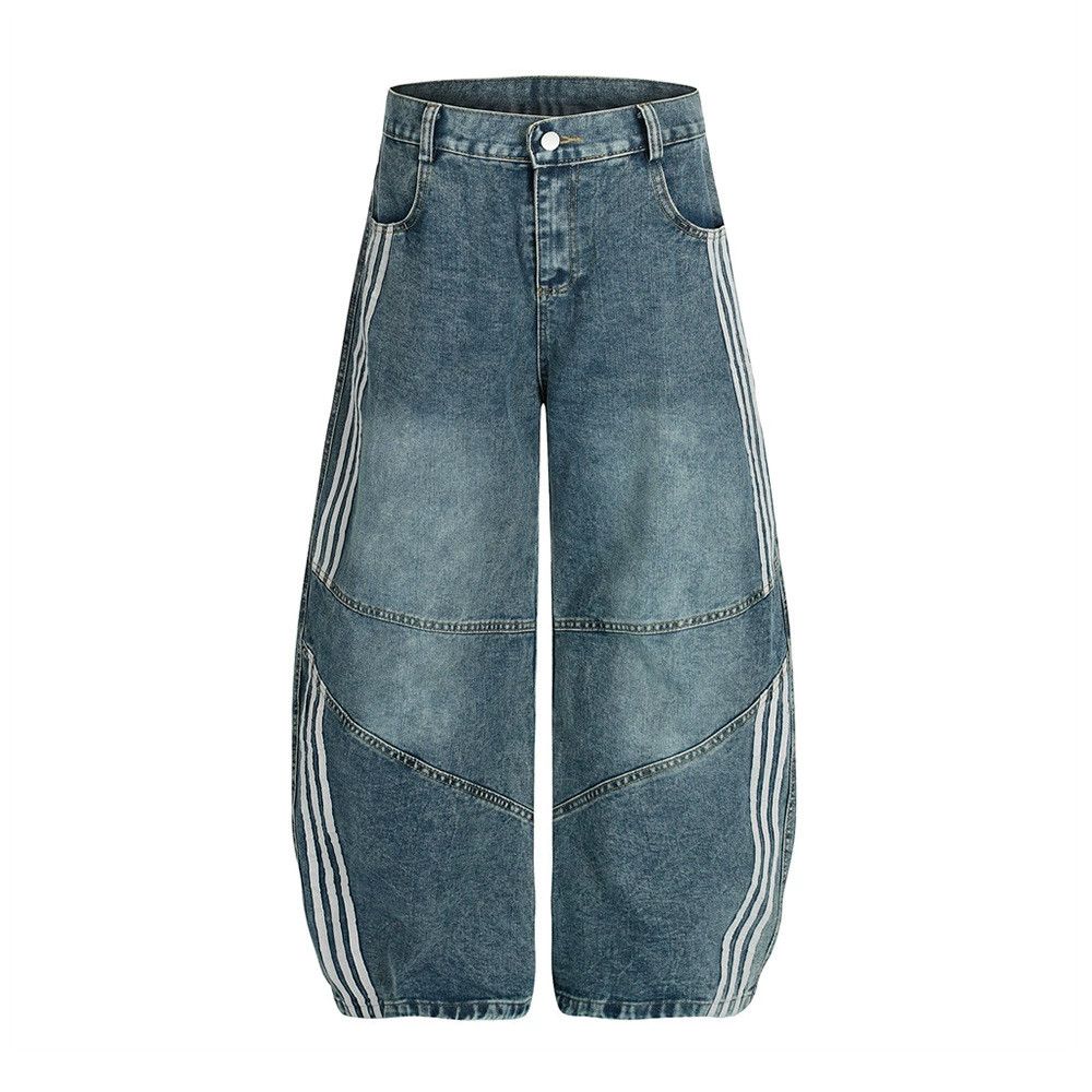Jean Men's trendy striped punk distressed washed scimitar jeans Size US 32 / EU 48 - 1 Thumbnail