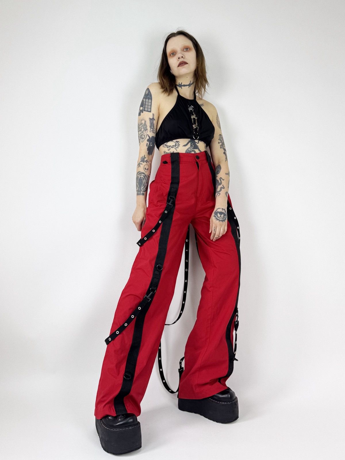 Designer Punk goth tripp nyc style pants with straps Size US 29 - 9 Thumbnail