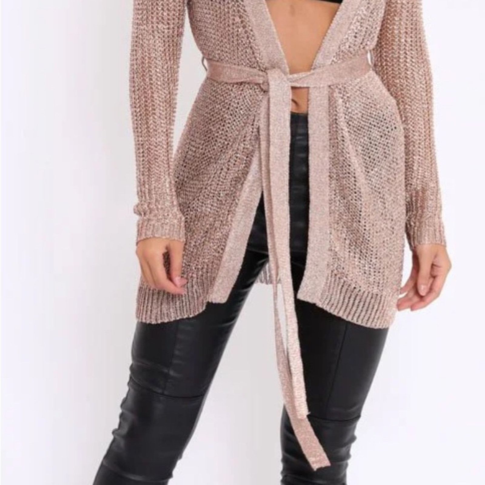 Other Elegant Rose Gold Metallic Open-Front Cardigan Size XS / US 0-2 / IT 36-38 - 2 Thumbnail