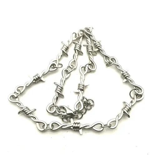 Jewelry BarbWire Chrome Necklace Spike Post Barb Wire Punk Chain Size ONE SIZE - 3 Thumbnail