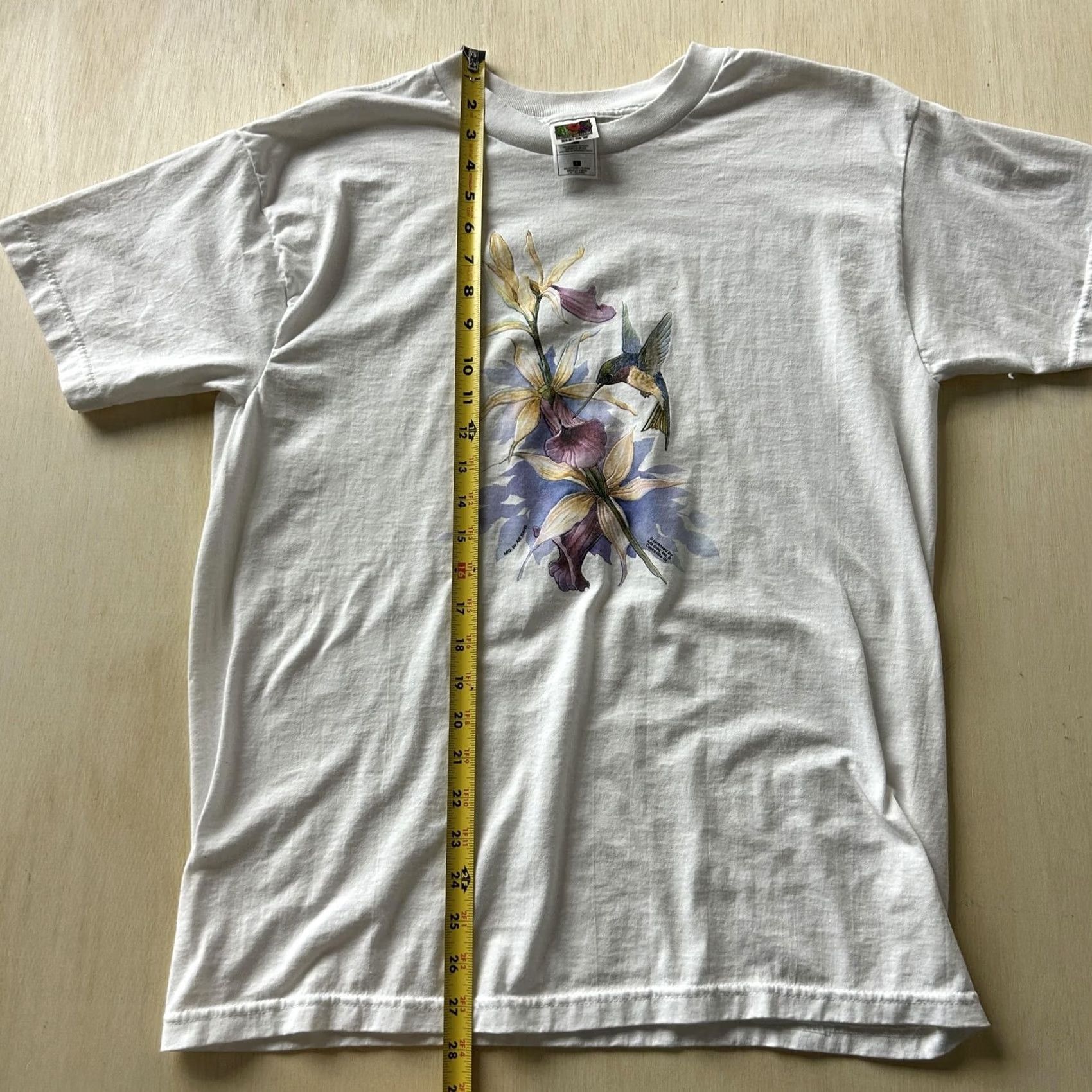 Fruit Of The Loom VINTAGE Fruit Of The Loom Shirt Mens Large White Hummingbird Floral Graphic Tee Size US L / EU 52-54 / 3 - 5 Thumbnail