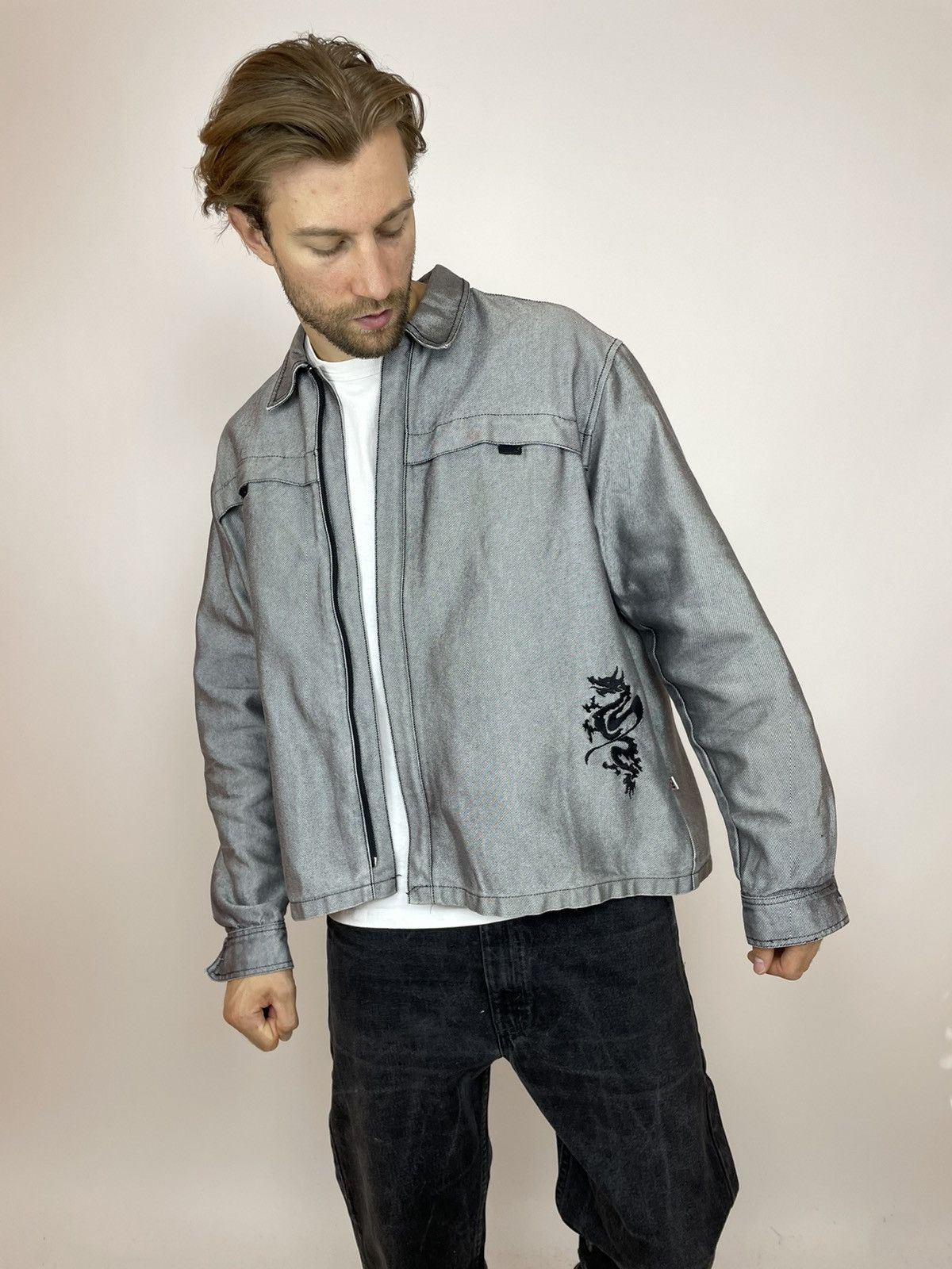 Vintage Silver Japanese denim workwear jacket dragon print Size US XXL / EU 58 / 5 - 8 Thumbnail