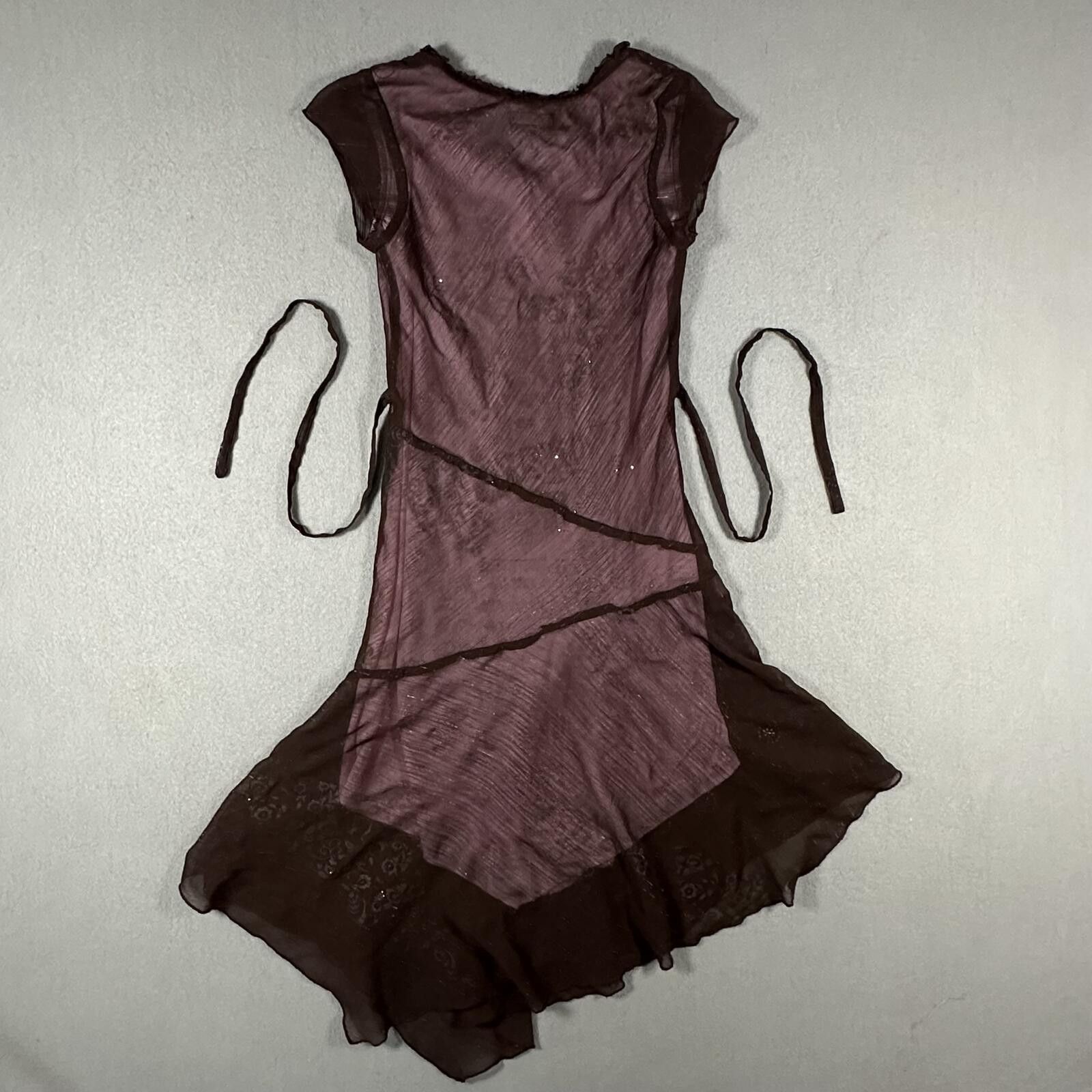 Other Girls Dress Brown Pink Mesh Asymmetrical Waist Tie Size ONE SIZE - 2 Thumbnail