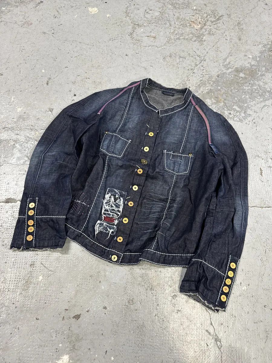 Marithe + Francois Girbaud 2000s Marithé + François Girbaud Navy Denim Distressed Jacket Size M / US 6-8 / IT 42-44 - 9 Thumbnail