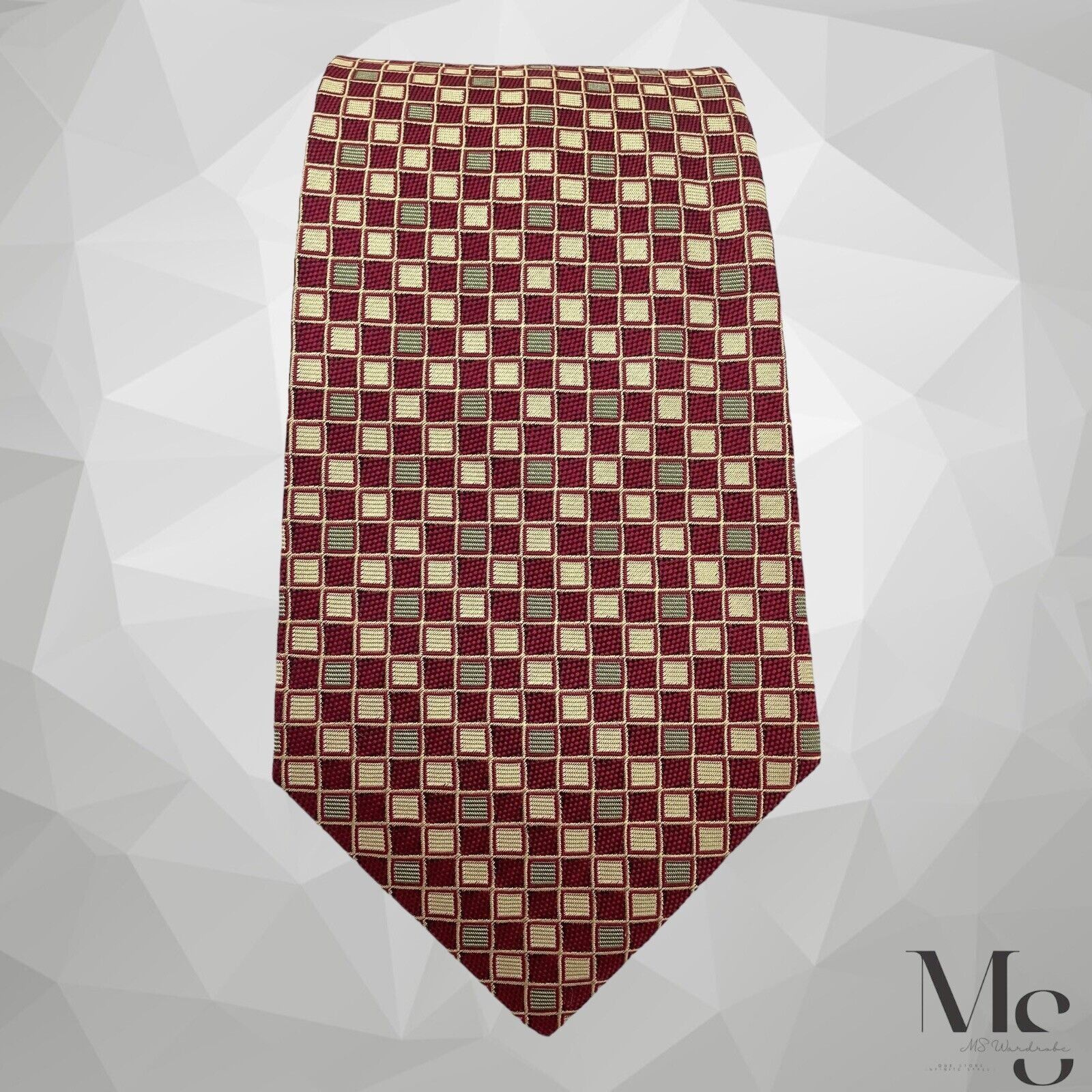 Hermes HERMES PARIS Burgundy & Yellow Geometric Silk Tie France Size ONE SIZE - 5 Thumbnail
