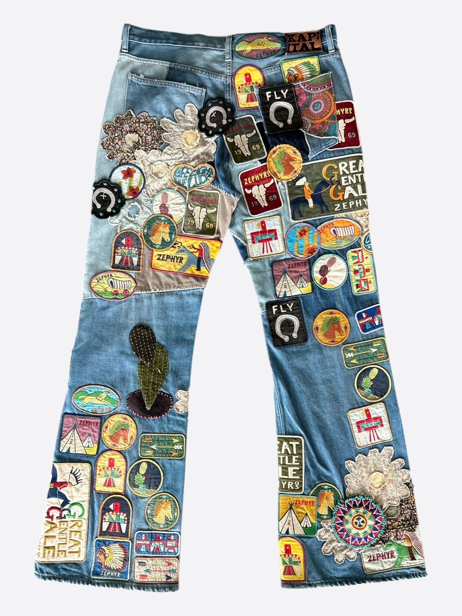 Kapital Kapital Blue Beautiful World Patch Flare Jeans Size US 38 / EU 54 - 2 Thumbnail