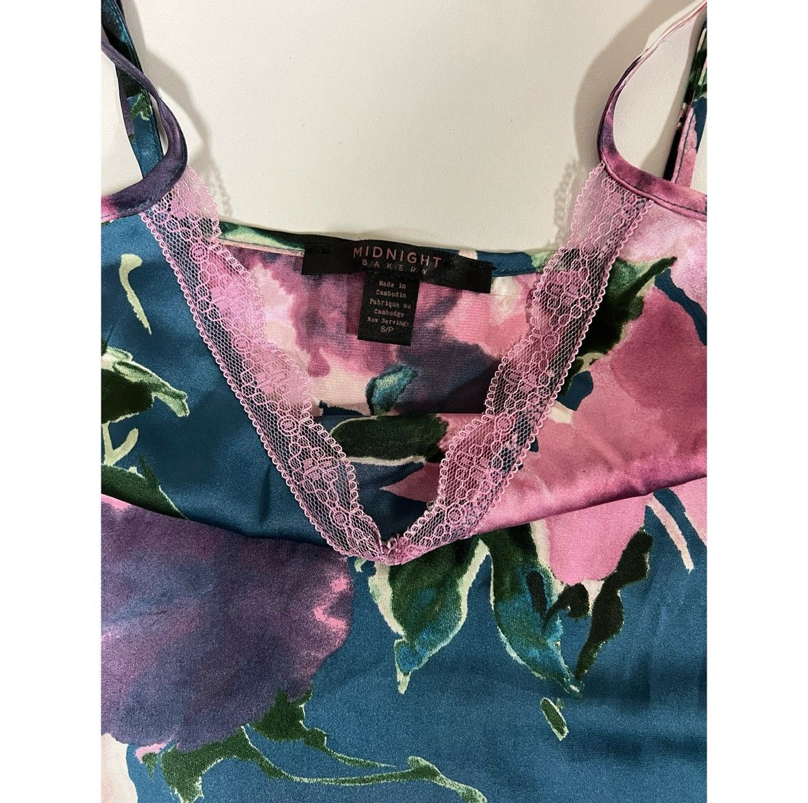 MiDNIGHT Midnight Bakery Silk Floral Lingerie Top Shirt Size S 🌺✨ Size S / US 4 / IT 40 - 5 Thumbnail