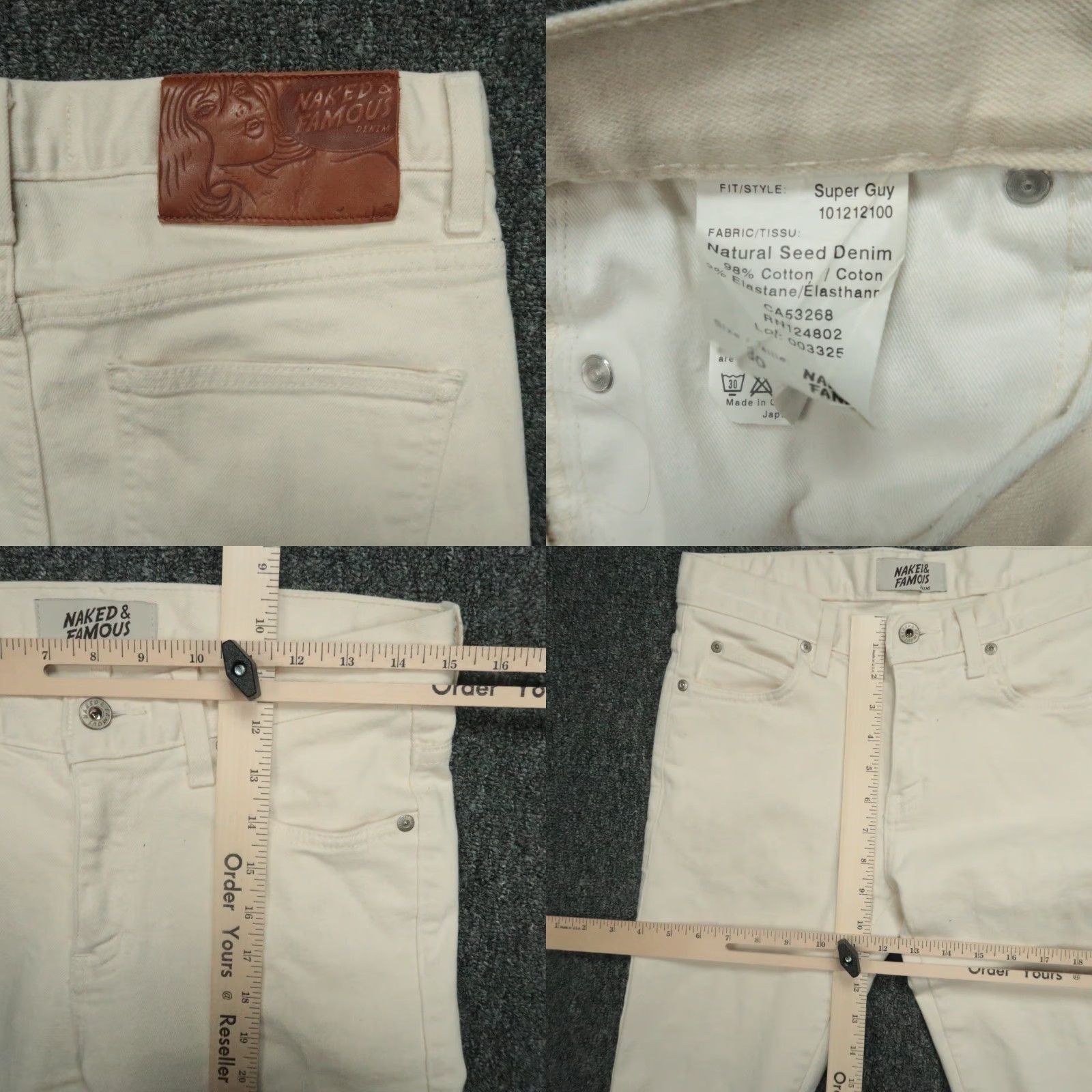 Vintage Naked & Famous Denim Jeans Mens 30x33 Cream 5-Pocket Natural Seed Denim Vintage No Size US 30 / EU 46 - 8 Thumbnail