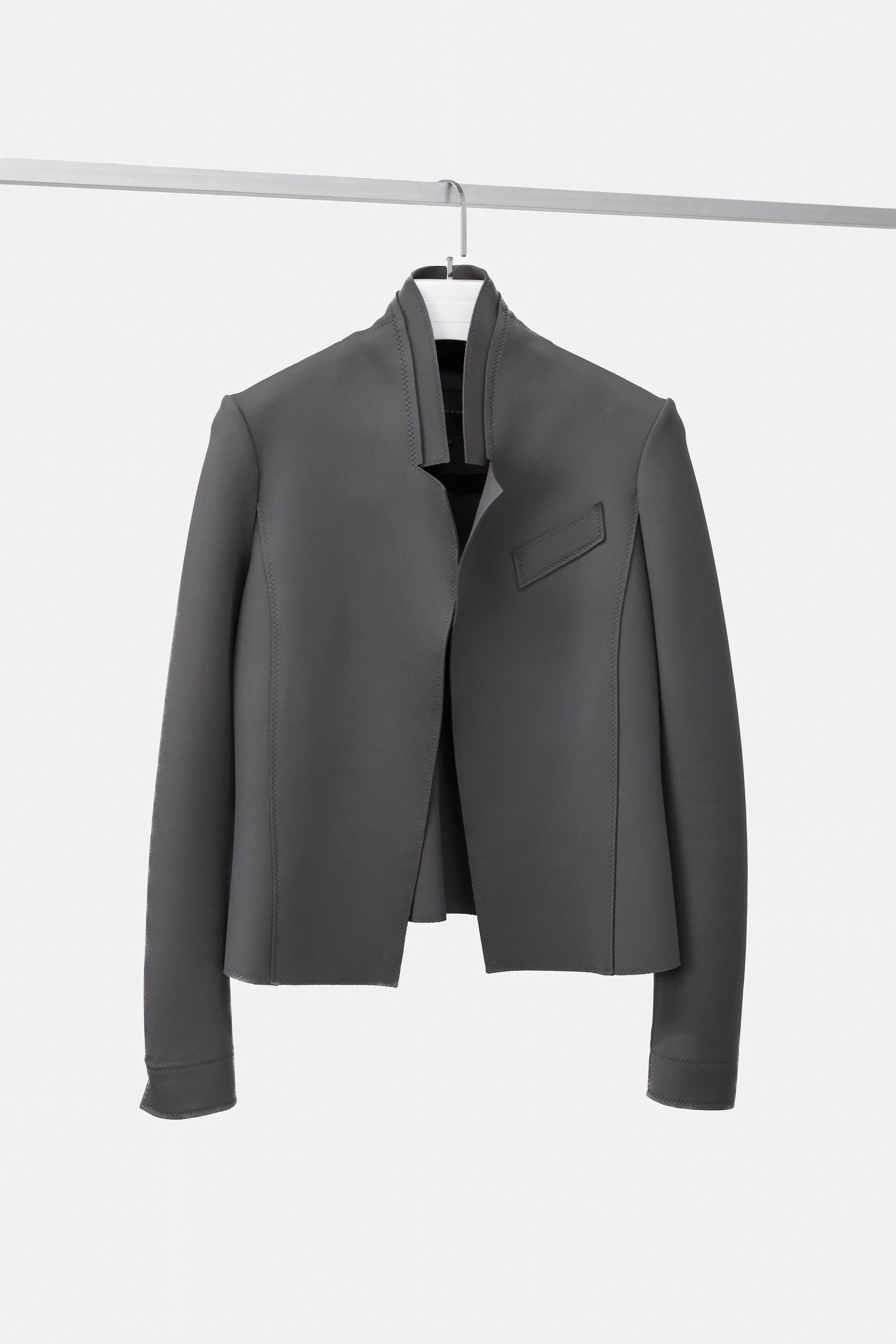 Marie Saint Pierre Grey Layered Standing Collar Jacket