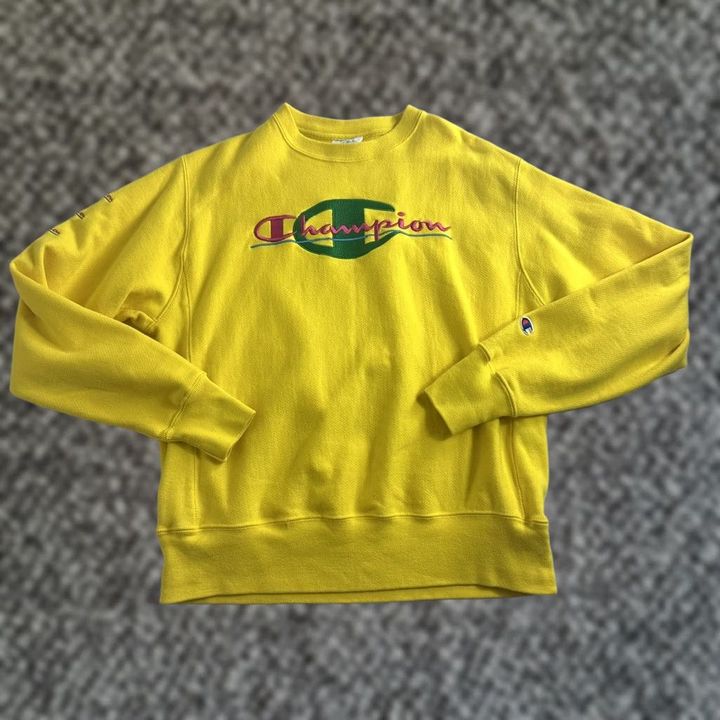 Champion VINTAGE Champion Reverse Weave Sweatshirt Pullover Crew Neck Size M Yellow Mens Size US M / EU 48-50 / 2 - 1 Thumbnail